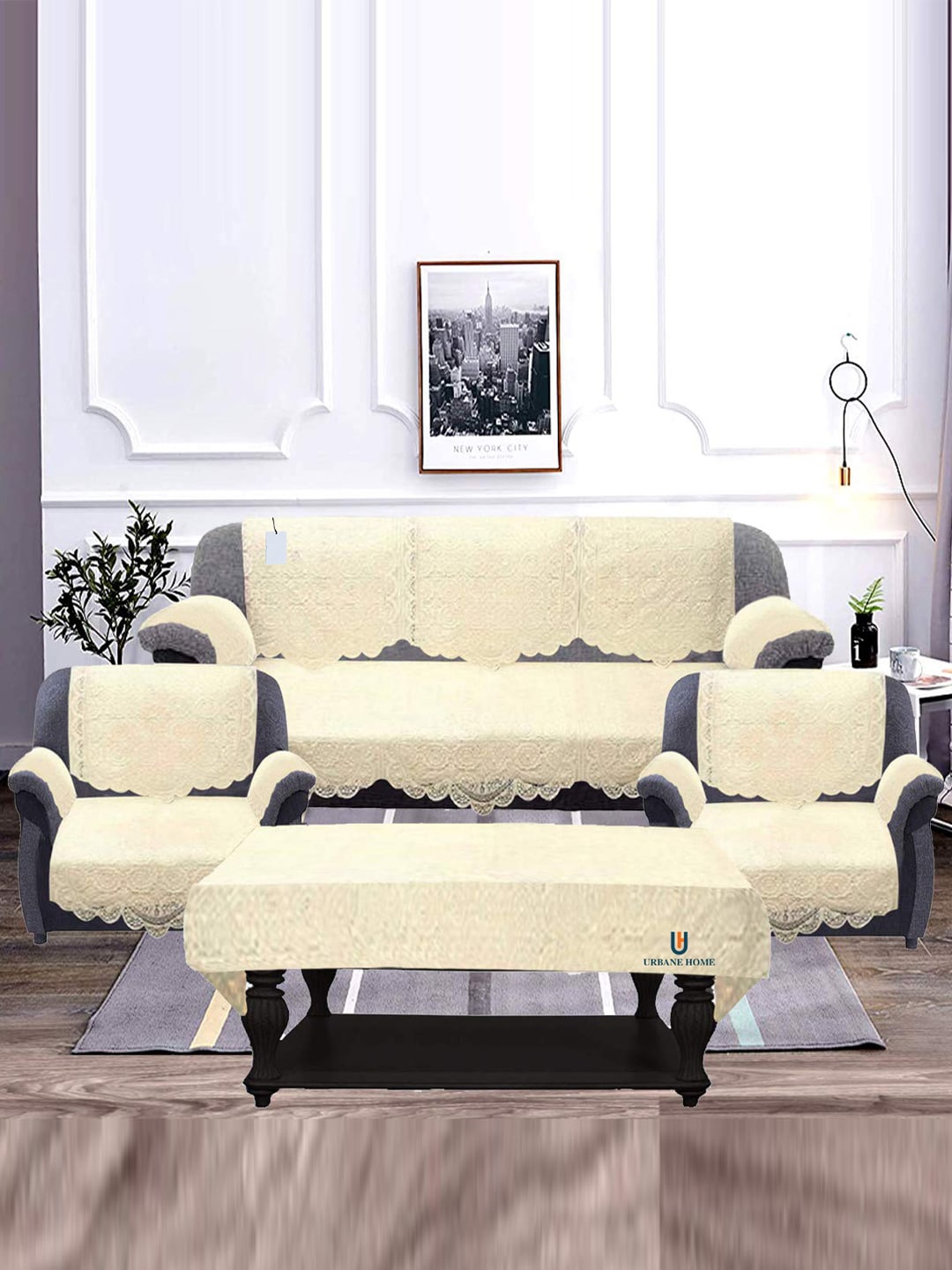 

Kuber Industries Cream-Colored 17 Pcs Cotton Sofa Covers With Arm Cover