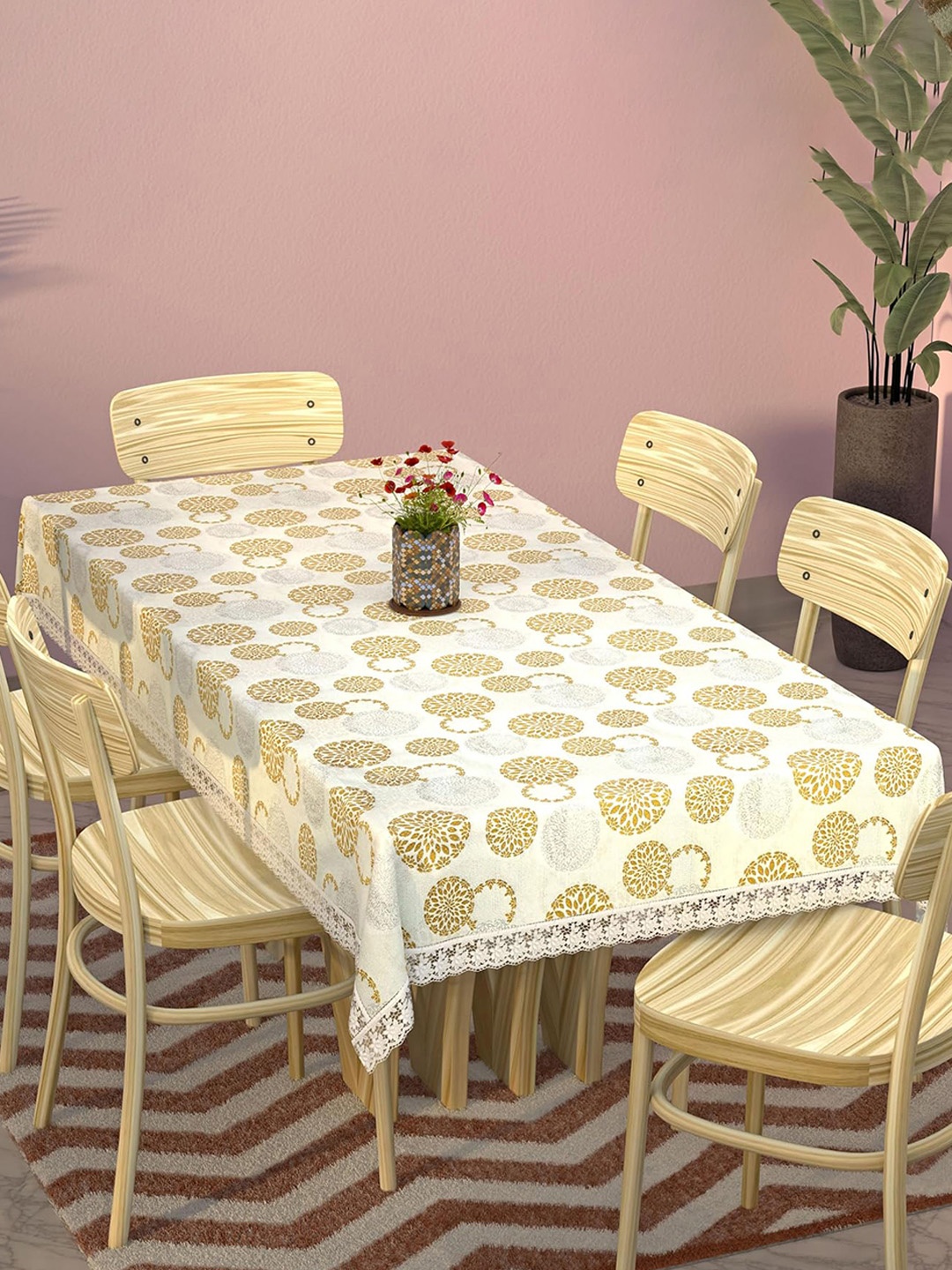 

Kuber Industries Cream & Beige Printed 6-Seater Rectangular Table Cover