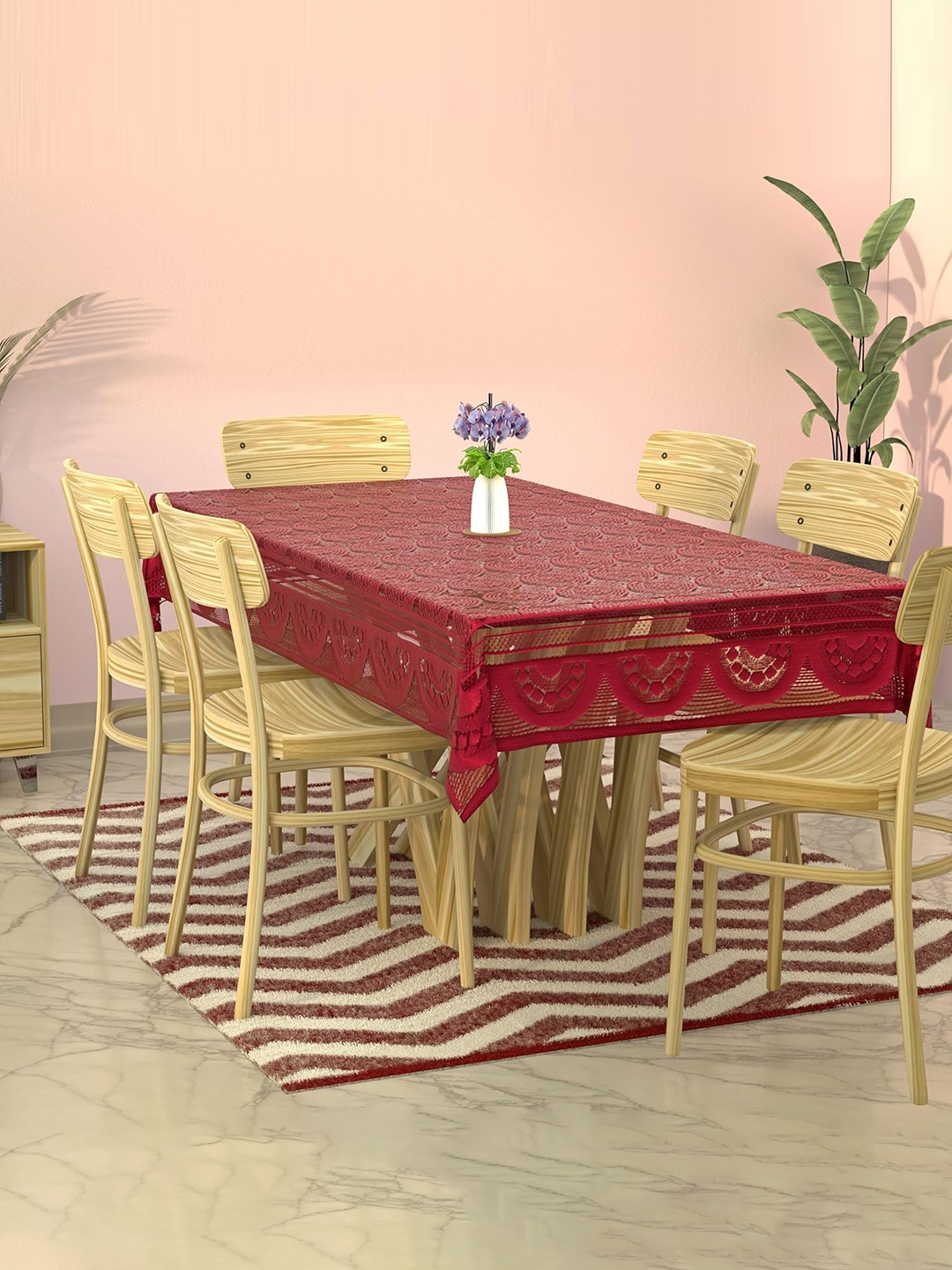 

Kuber Industries Maroon-Coloured Self-Design Cotton 6-Seater Rectangular Table Cover