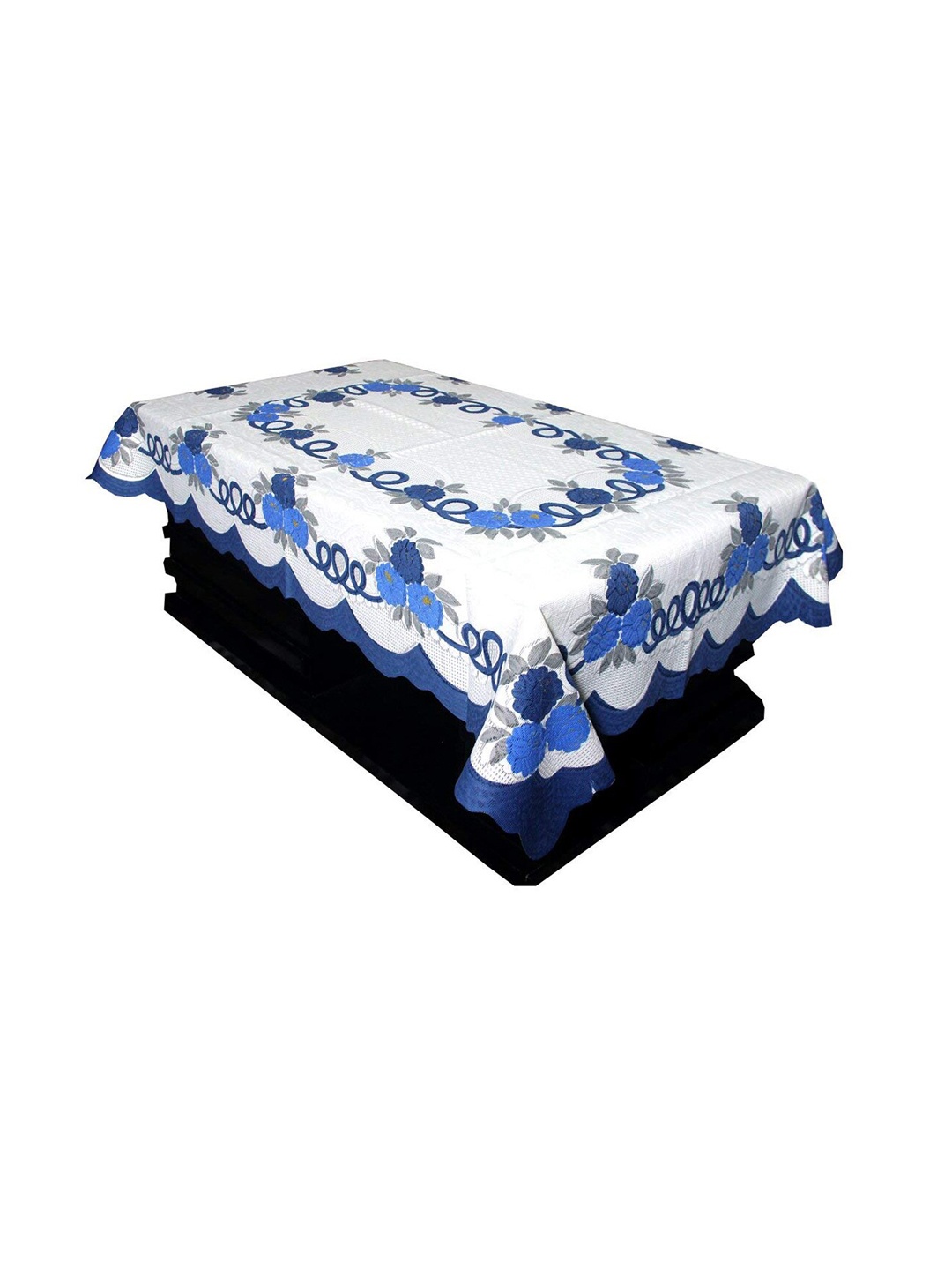 

Kuber Industries Cream & Blue Printed Cotton 4-Seater Rectangular Table Cover