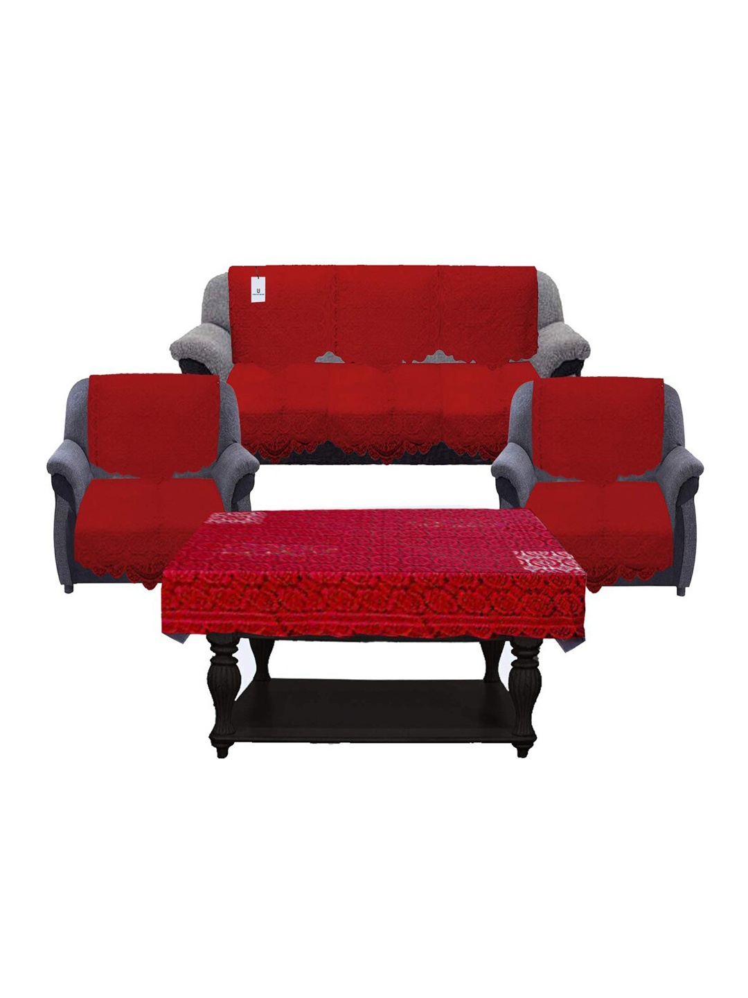 

Kuber Industries Maroon 7 Pieces Cotton Sofa Cover With Center Table Cover
