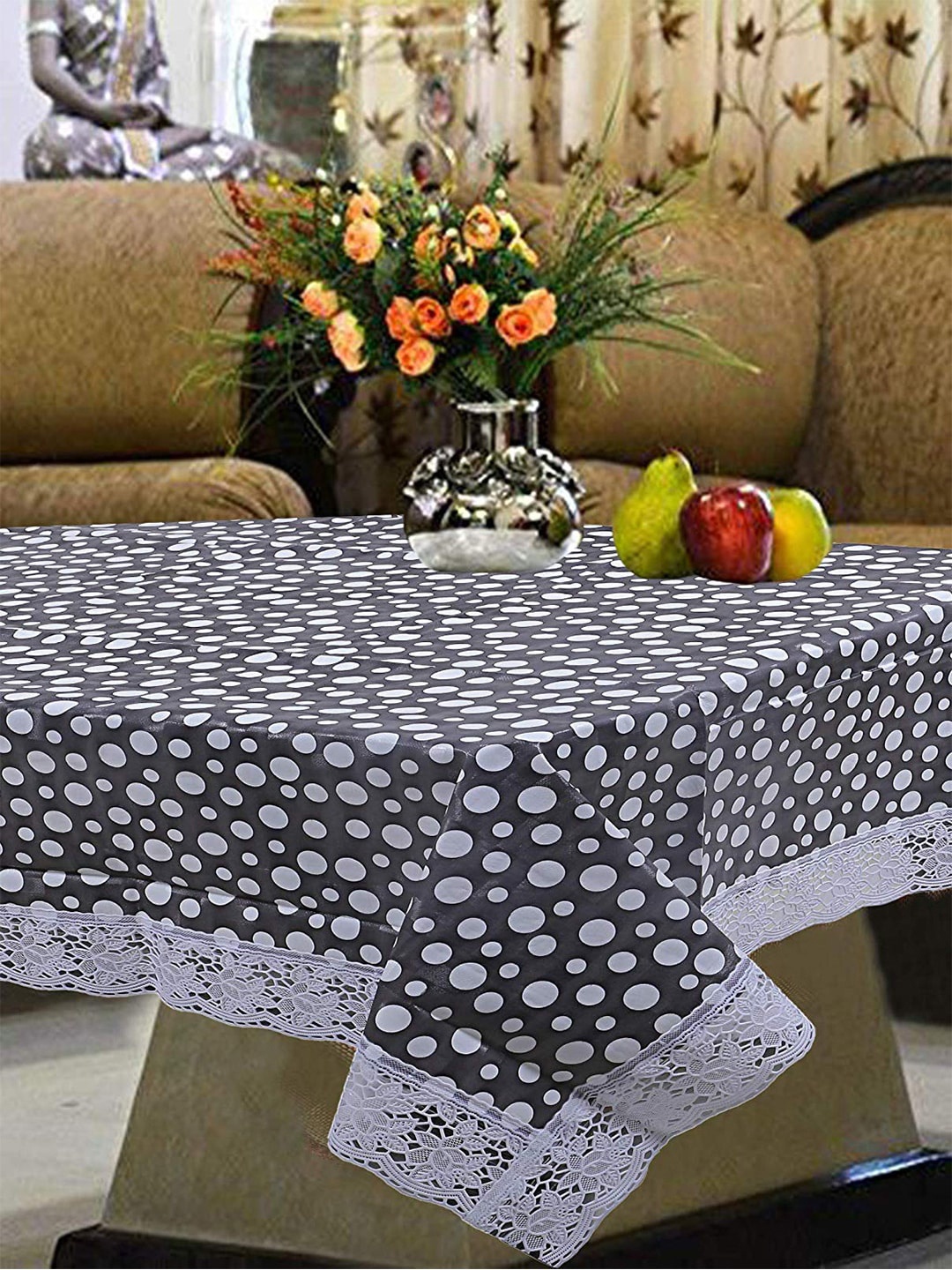 

Kuber Industries Transparent & White Printed 6-Seater Rectangular Table Cover