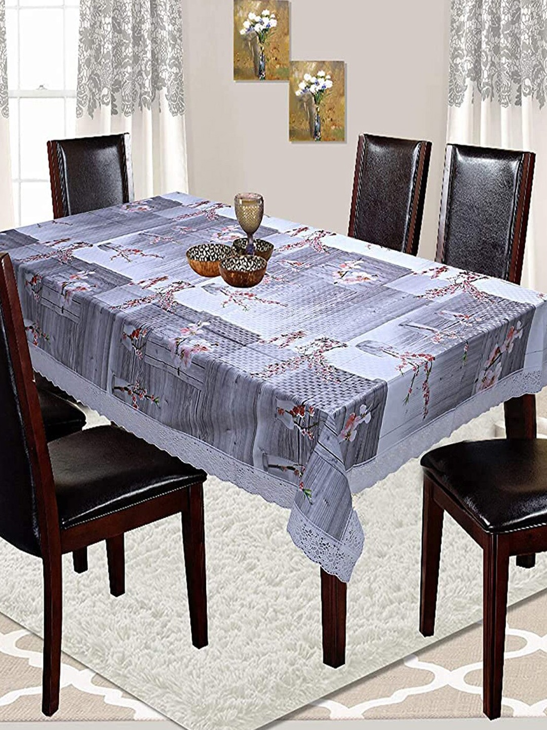 

Kuber Industries Grey & Pink Printed 6-Seater Rectangular Table Cover