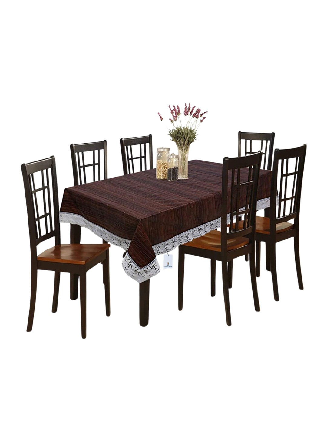 

Kuber Industries Brown Striped 6 Seater Rectangular Table Cover