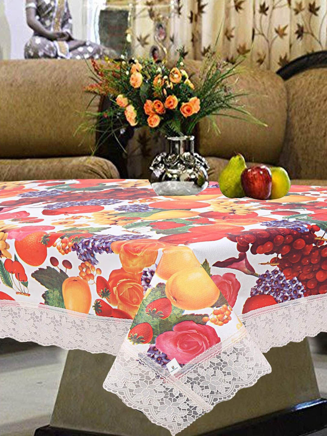 

Kuber Industries White & Red Printed 4-Seater Rectangular Table Cover