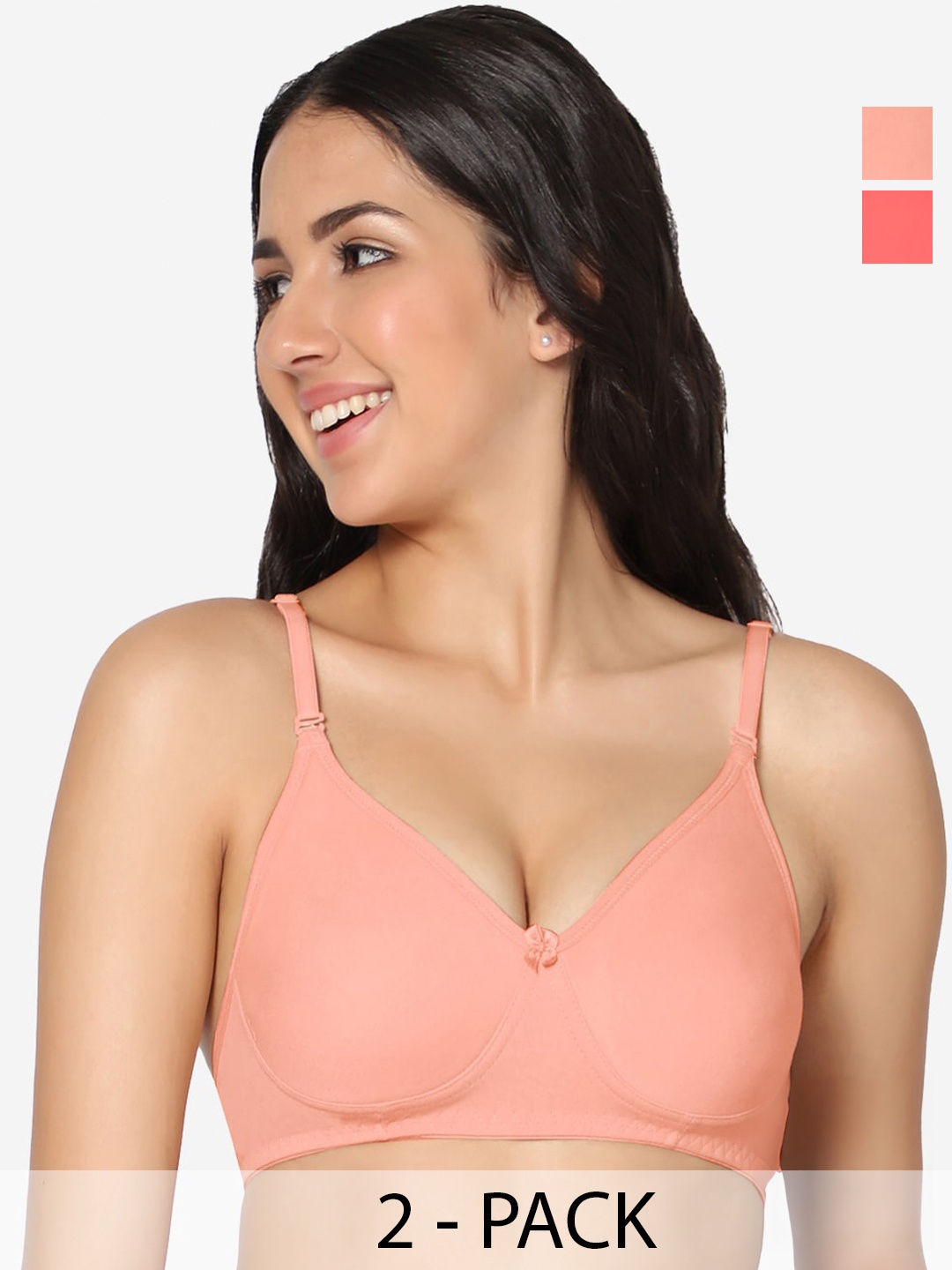 

In Care Pack Of 2 Full Coverage Pure Cotton T-shirt Bra With All Day Comfort, Peach