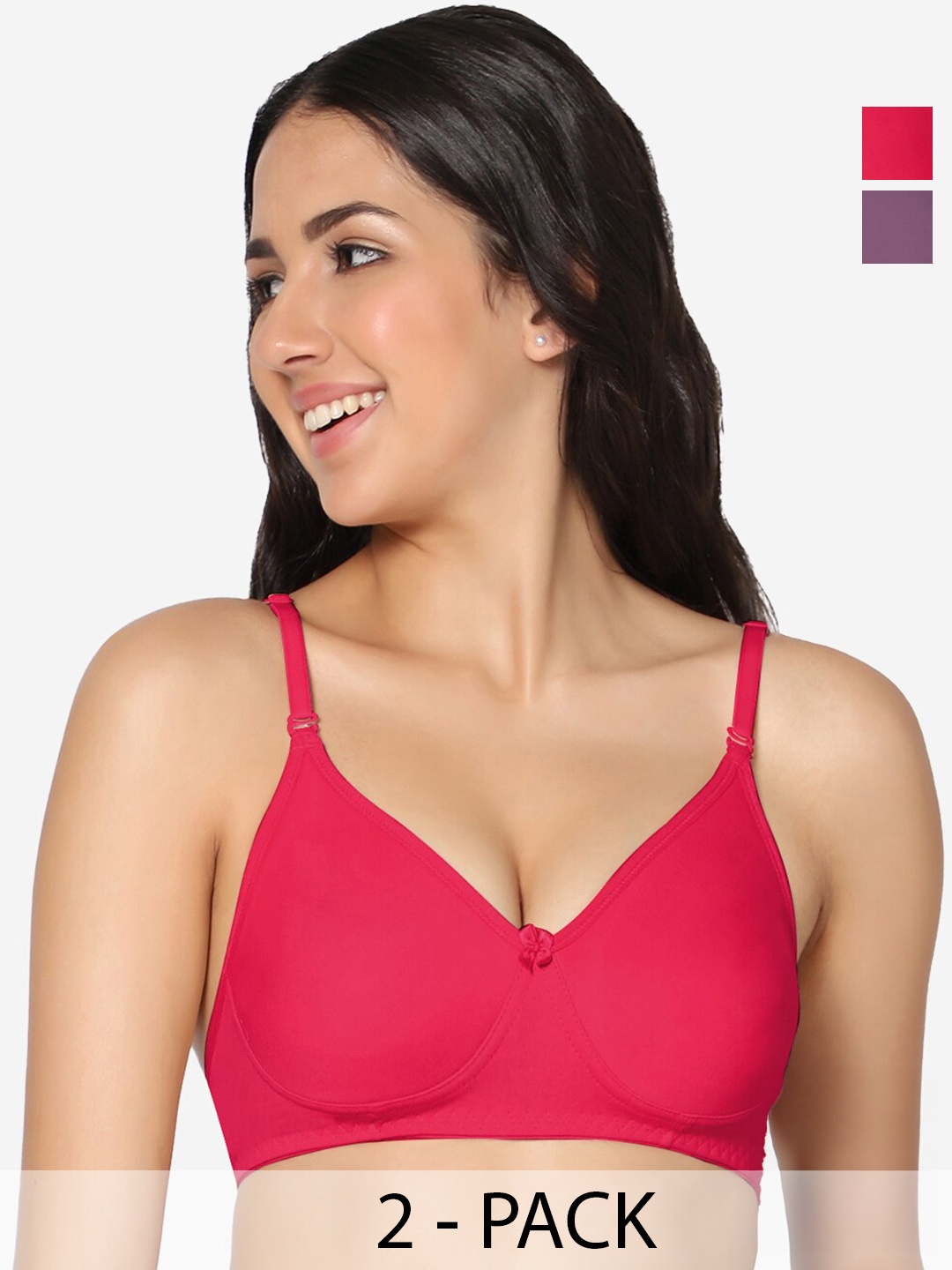 

In Care Pack Of 2 Full Coverage Pure Cotton T-shirt Bra With All Day Comfort, Magenta