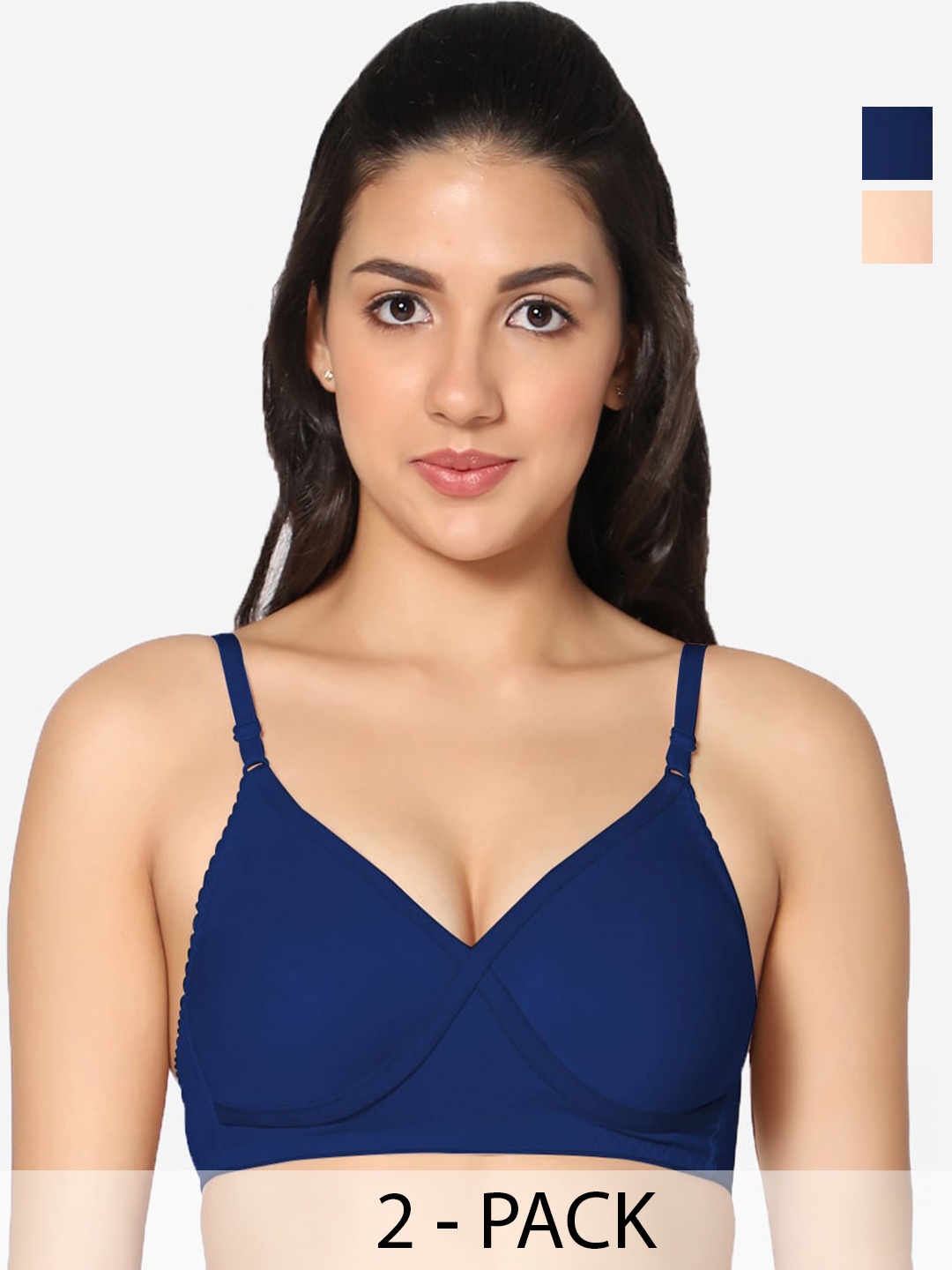

In Care Pack Of 2 Full Coverage Pure Cotton T-shirt Bra With All Day Comfort, Blue