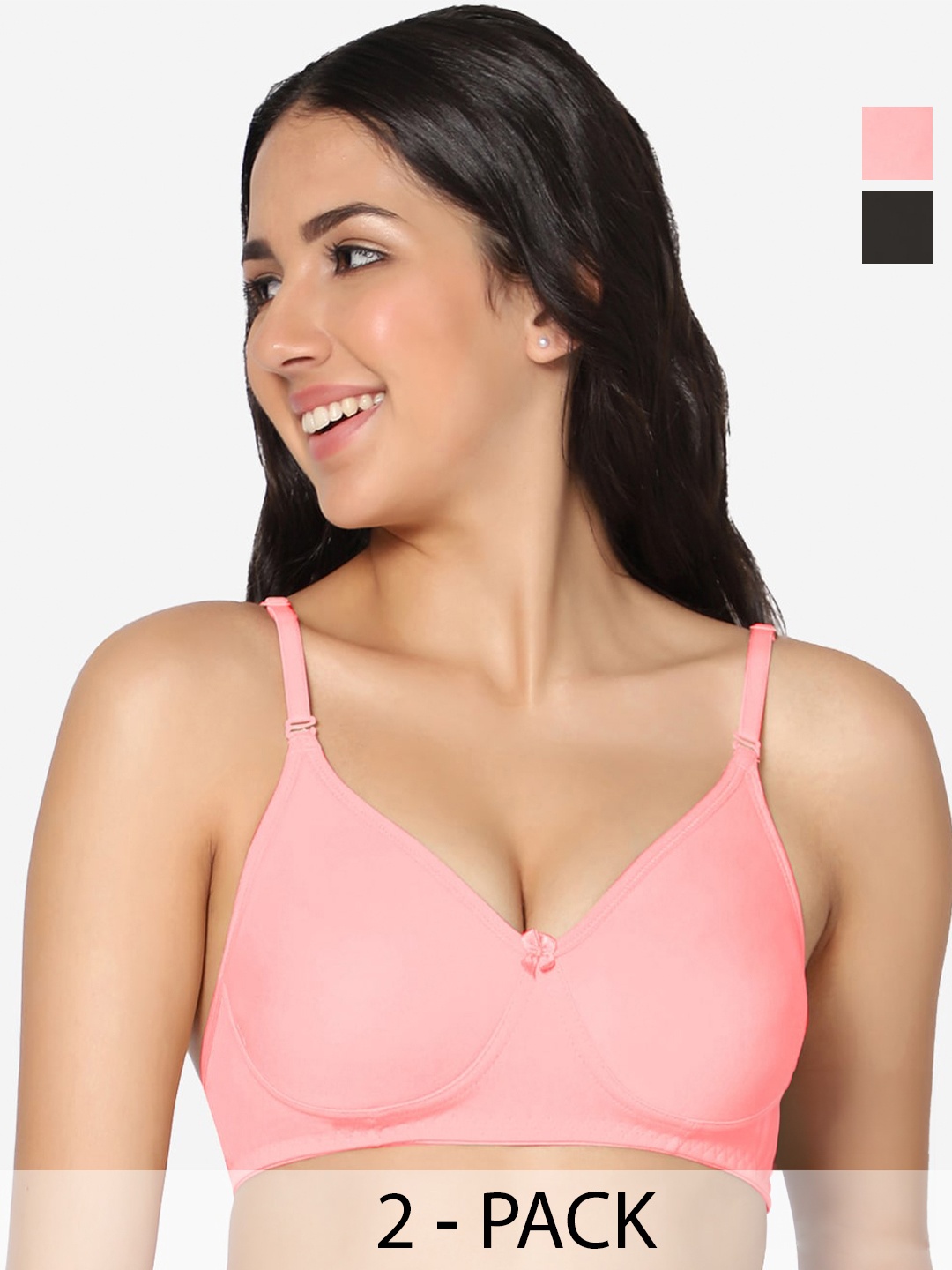 

In Care Pack Of 2 Full Coverage Pure Cotton T-shirt Bra With All Day Comfort, Pink