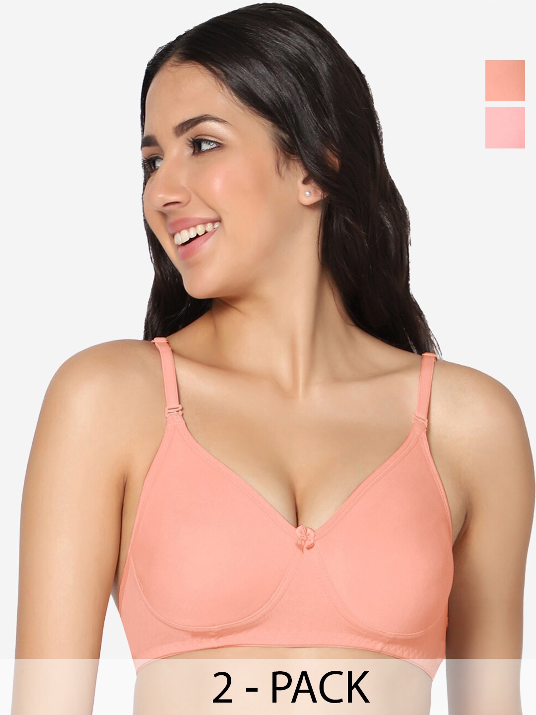 

In Care Pack Of 2 Full Coverage Pure Cotton T-shirt Bra With All Day Comfort, Peach