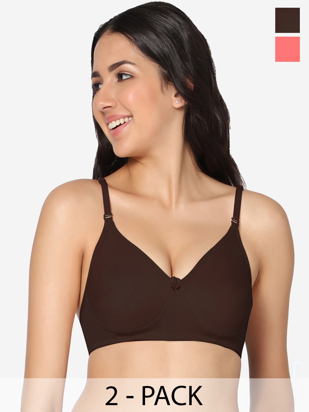 

In Care Pack Of 2 Full Coverage Pure Cotton Bra With All Day Comfort, Brown