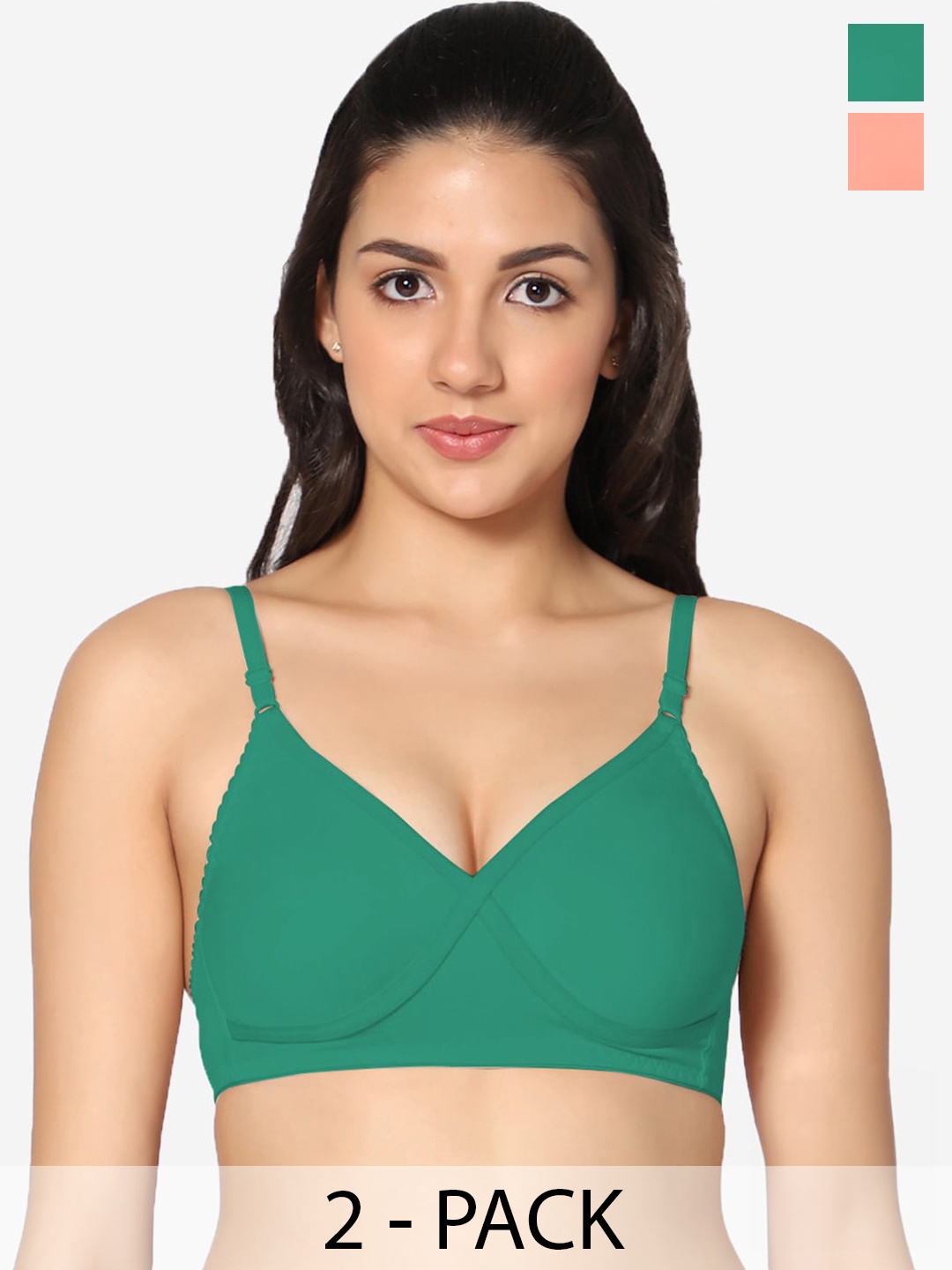 

In Care Pack Of 2 Full Coverage Pure Cotton Bra With All Day Comfort, Green