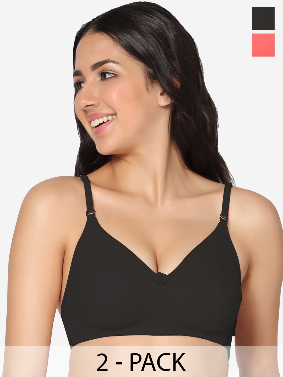 

In Care Pack Of 2 Full Coverage Pure Cotton Bra With All Day Comfort, Peach