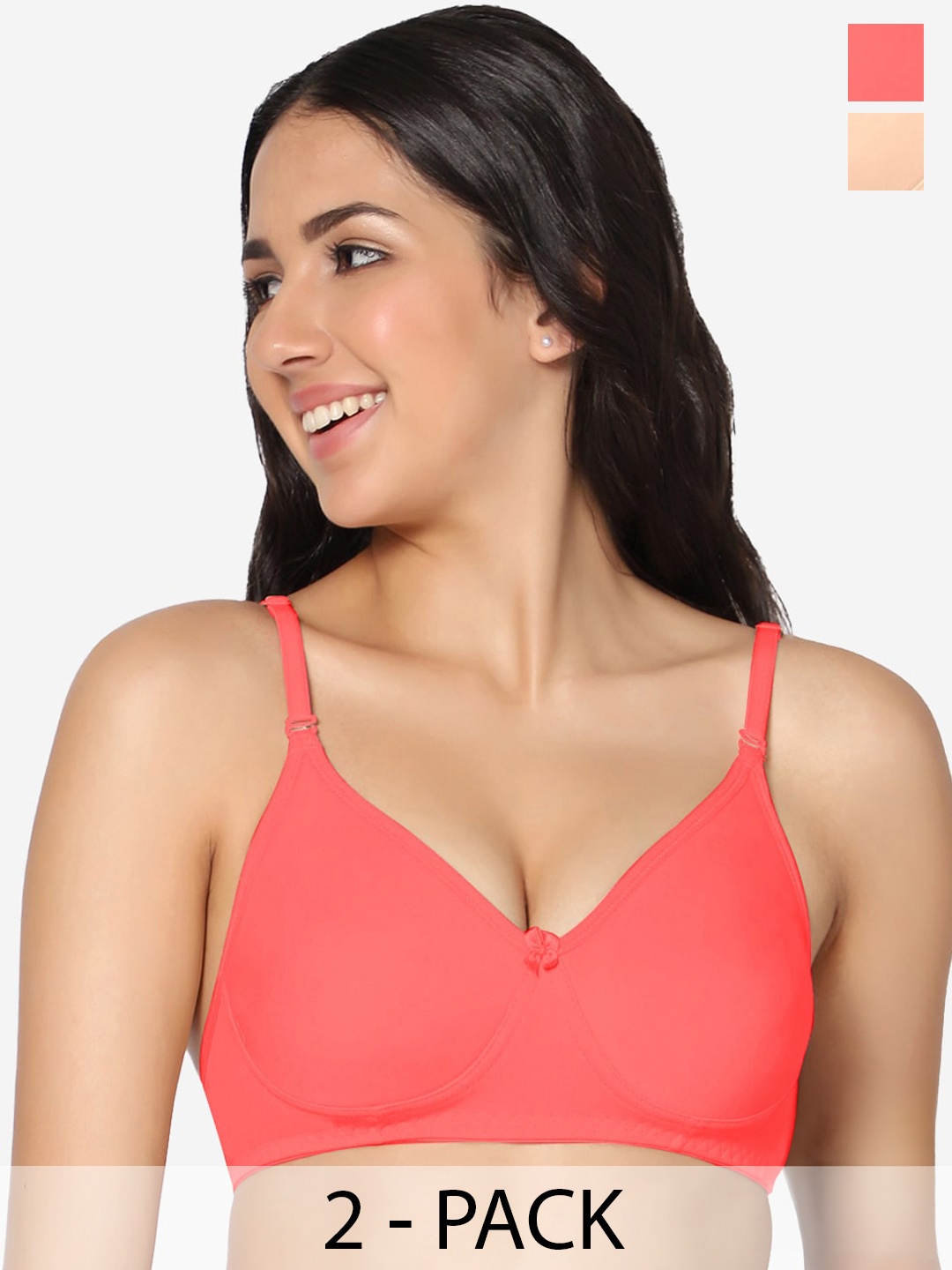 

In Care Pack Of 2 Seamless Full Coverage Cotton T-shirt Bra All Day Comfort, Red