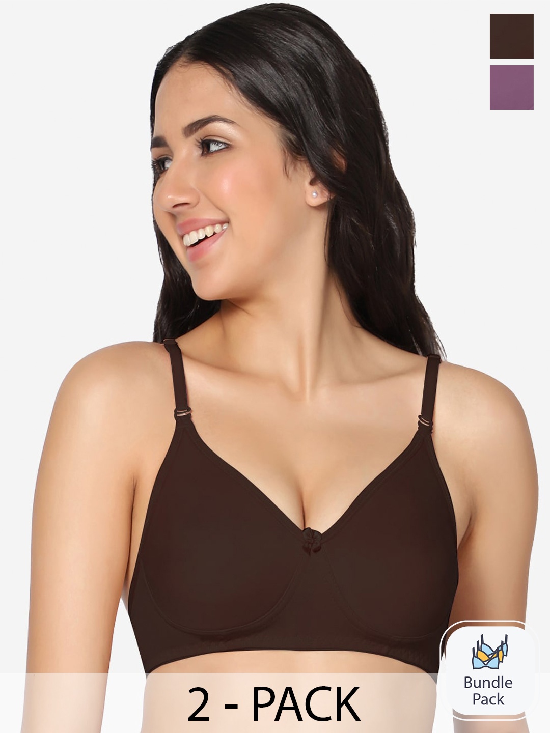 

In Care Pack Of 2 Seamless Full Coverage Cotton T-shirt Bra All Day Comfort, Brown