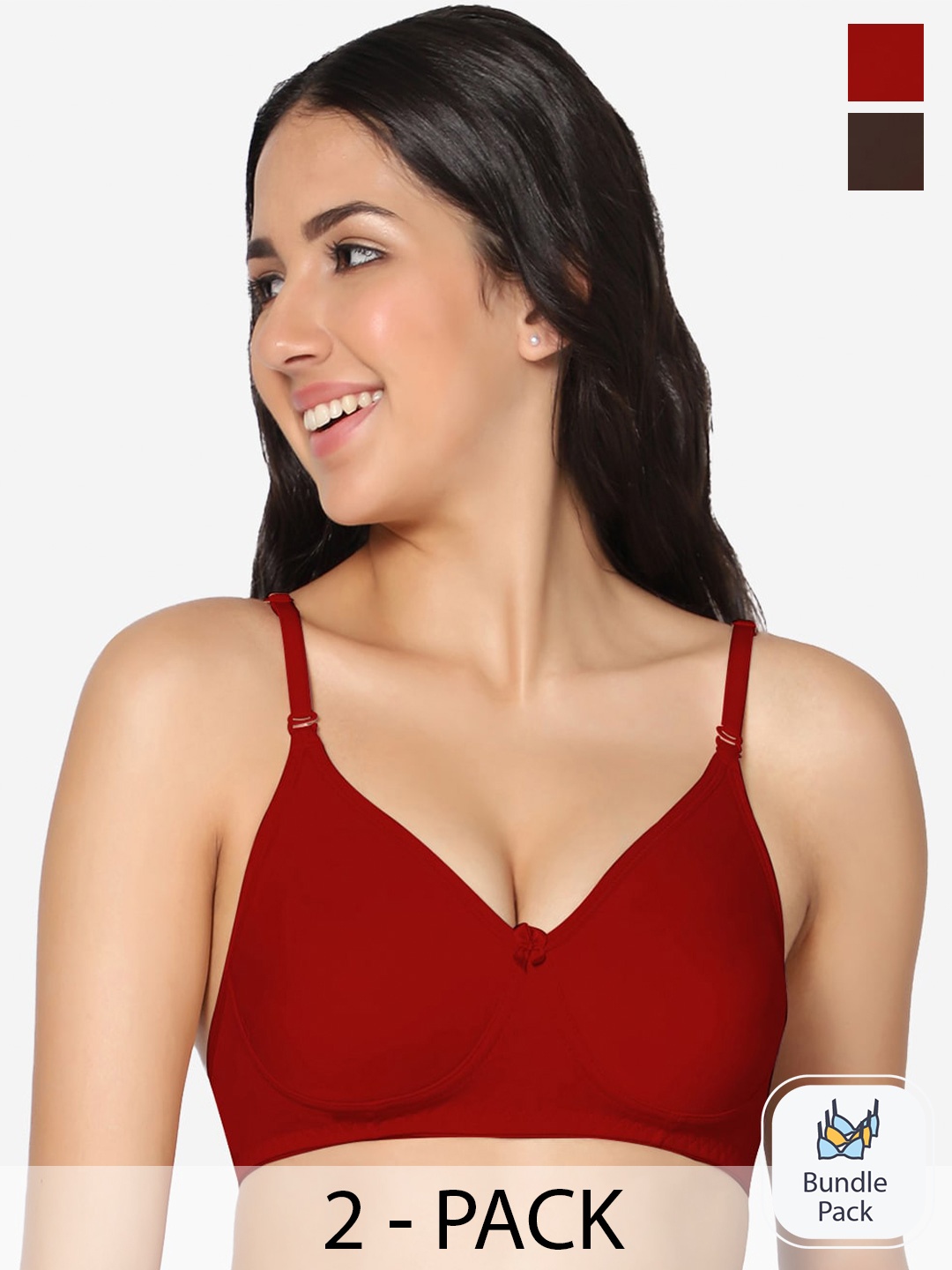 

In Care Pack Of 2 Full Coverage Non Padded Pure Cotton T-shirt Bra With All Day Comfort, Brown