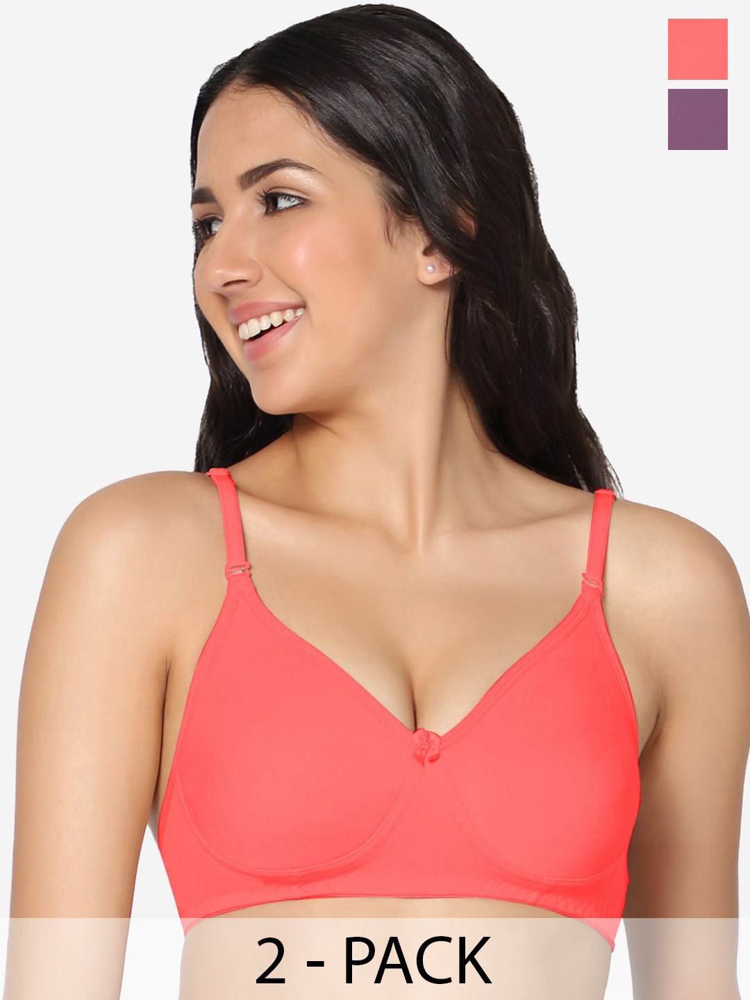 

In Care Pack Of 2 Full Coverage Non Padded Pure Cotton T-shirt Bra With All Day Comfort, Red