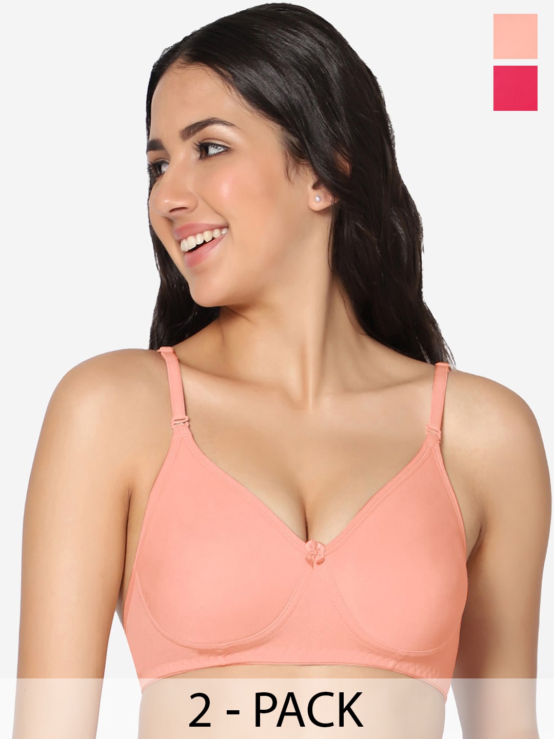 

In Care Pack Of 2 Full Coverage Non Padded Pure Cotton T-shirt Bra With All Day Comfort, Peach