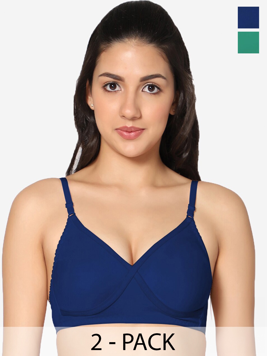 

In Care Pack Of 2 Full Coverage Non Padded Pure Cotton T-shirt Bra With All Day Comfort, Blue