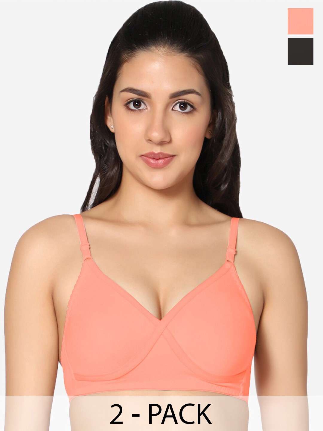 

In Care Pack Of 2 Full Coverage Non Padded Pure Cotton T-shirt Bra With All Day Comfort, Peach