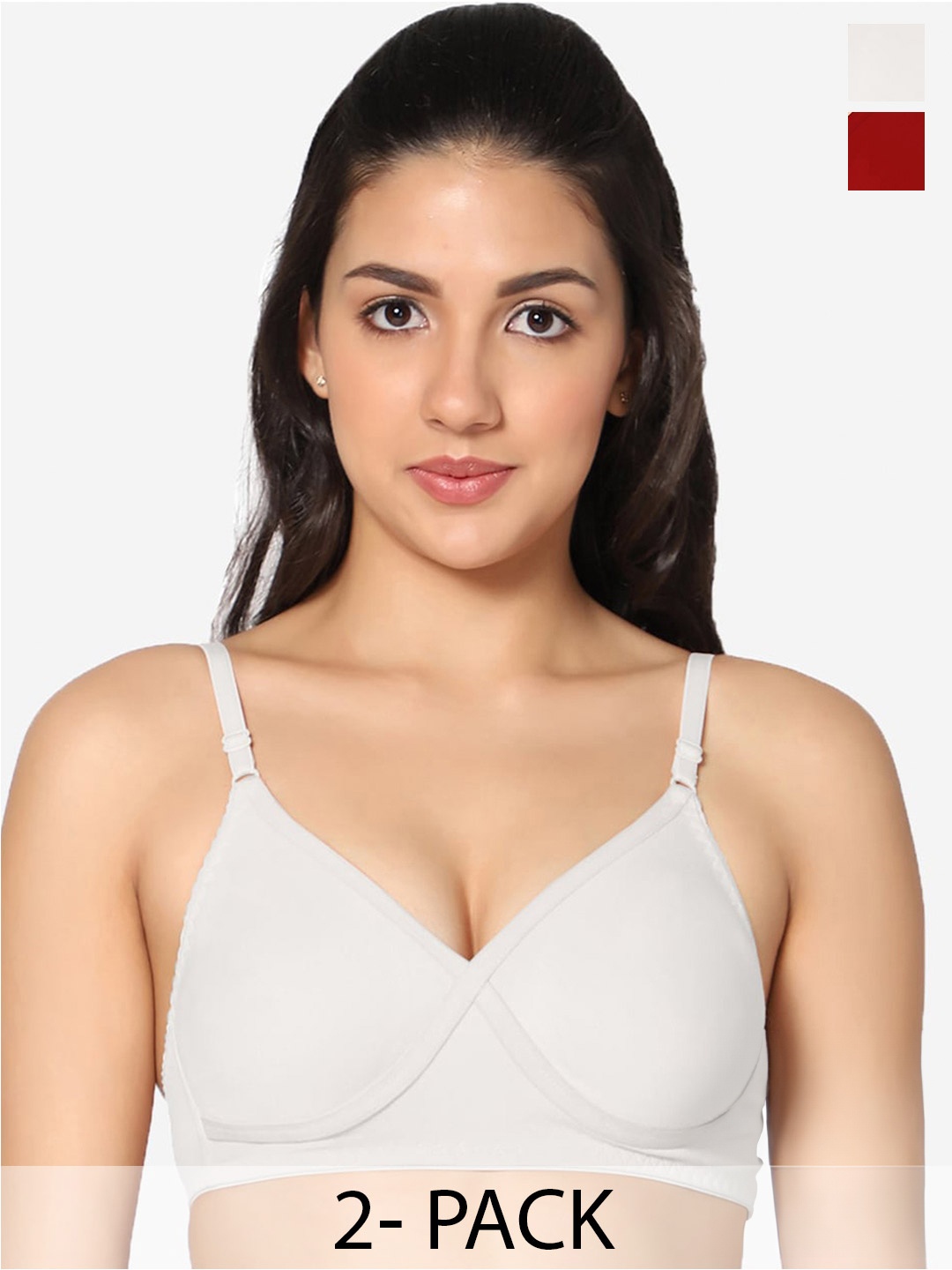 

In Care Pack Of 2 Full Coverage Non Padded Pure Cotton T-shirt Bra With All Day Comfort, Red