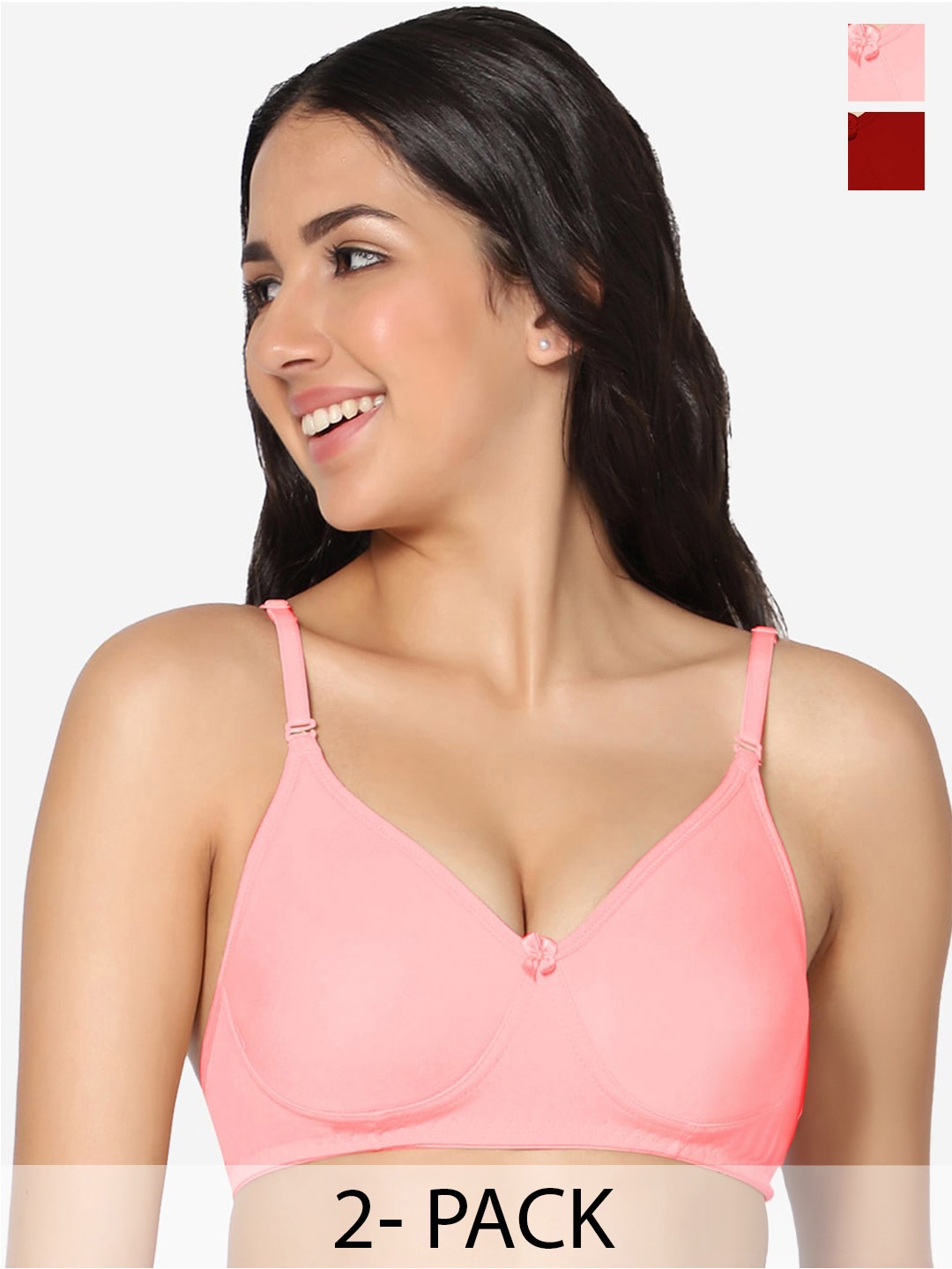 

In Care Pack Of 2 Full Coverage Non Padded Pure Cotton T-shirt Bra With All Day Comfort, Red