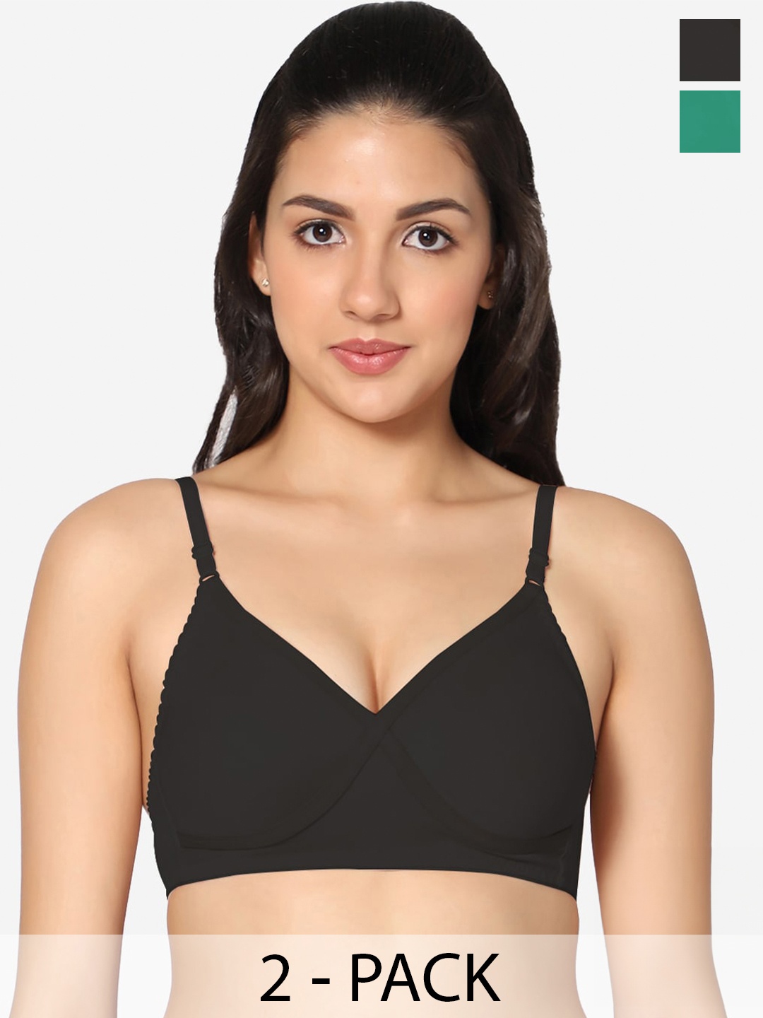 

In Care Pack Of 2 Full Coverage Non Padded Pure Cotton T-shirt Bra With All Day Comfort, Green