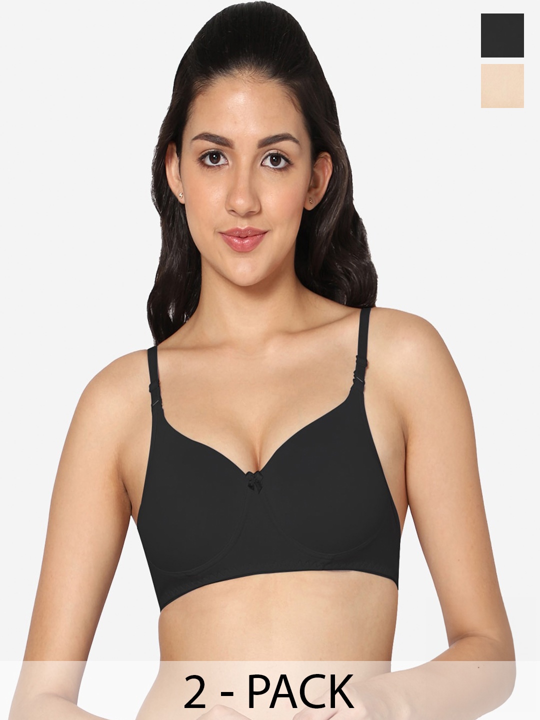 

In Care Pack Of 2 Full Coverage Pure Cotton Push-Up Bra With All Day Comfort, Black