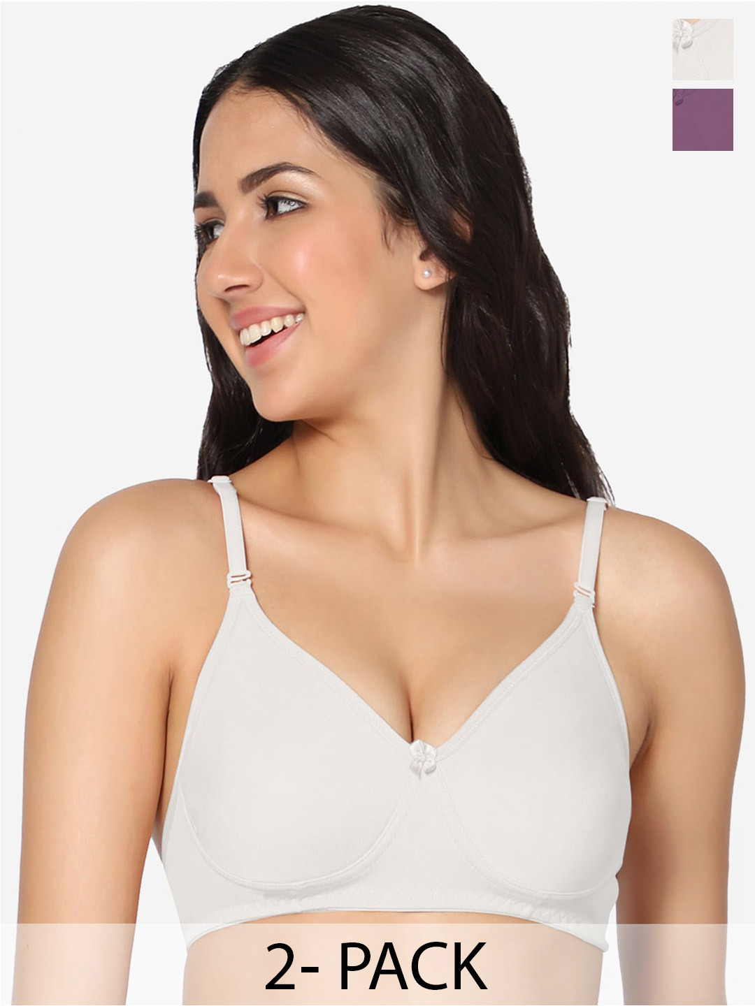 

In Care Pack Of 2 Full Coverage Pure Cotton T-shirt Bra With All Day Comfort, White