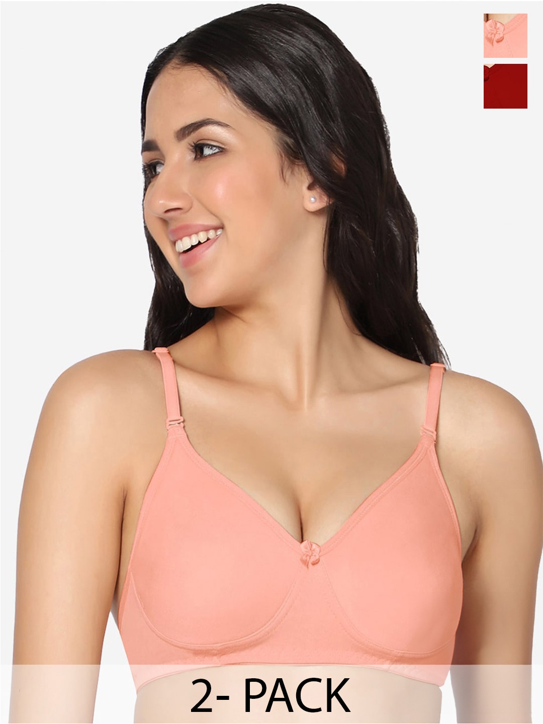 

In Care Pack Of 2 Full Coverage Pure Cotton T-shirt Bra With All Day Comfort, Red