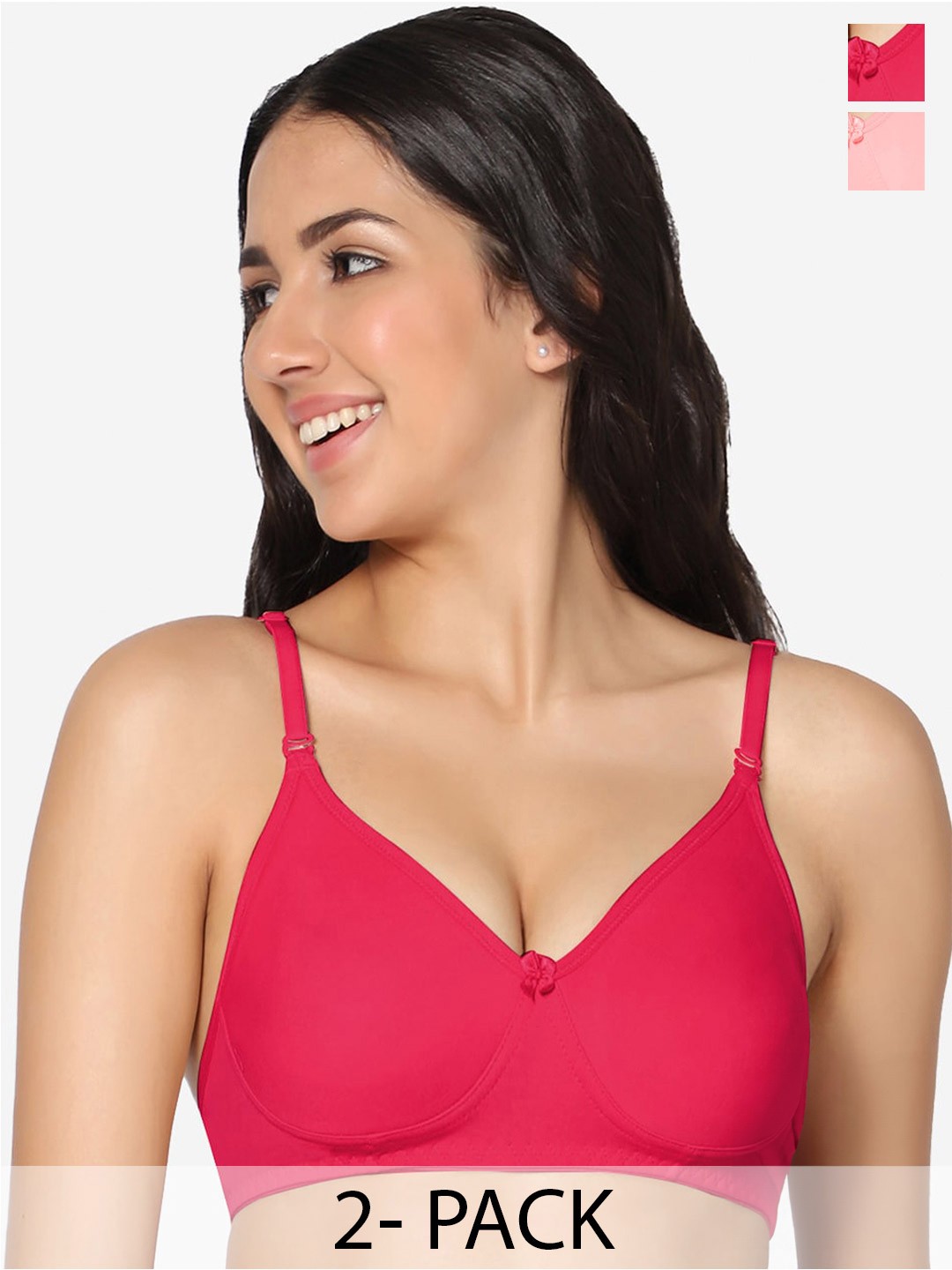

In Care Pack Of 2 Full Coverage Pure Cotton T-shirt Bra With All Day Comfort, Pink