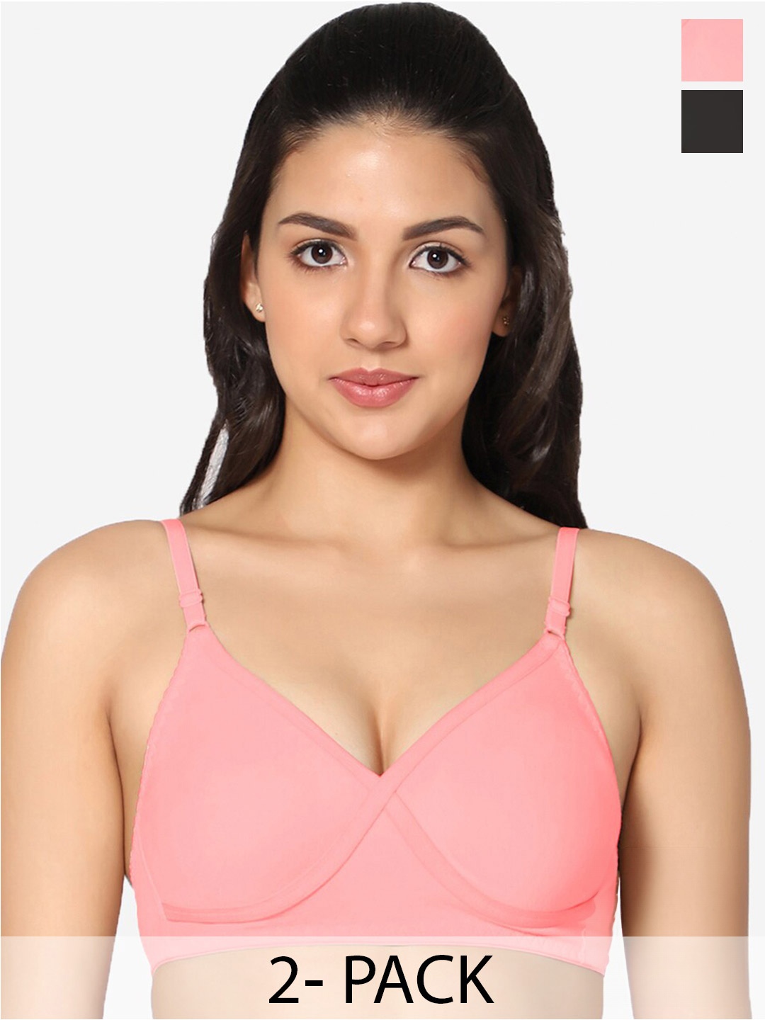 

In Care Pack Of 2 Full Coverage Pure Cotton T-shirt Bra With All Day Comfort, Pink