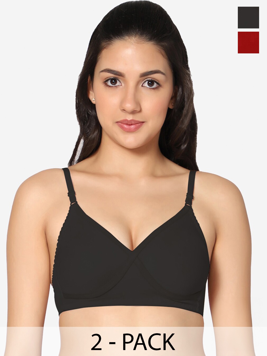 

In Care Pack of 2 Full Coverage Cotton T-shirt Bra With All Day Comfort, Red