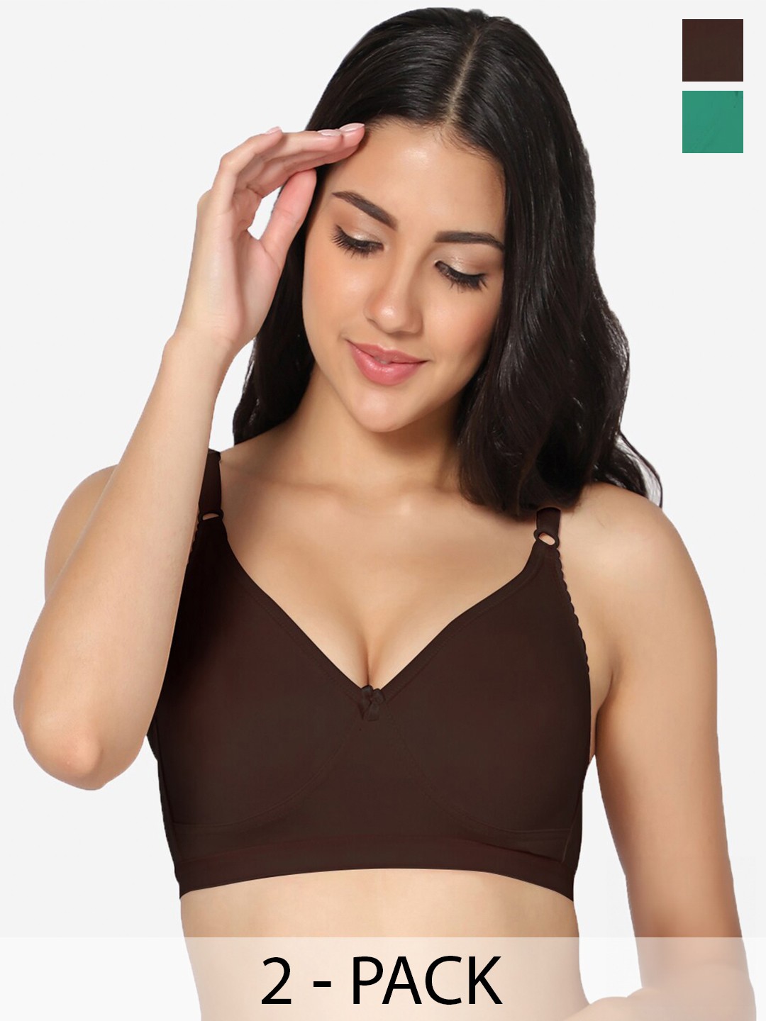 

In Care Pack of 2 Full Coverage Cotton T-shirt Bra With All Day Comfort, Green