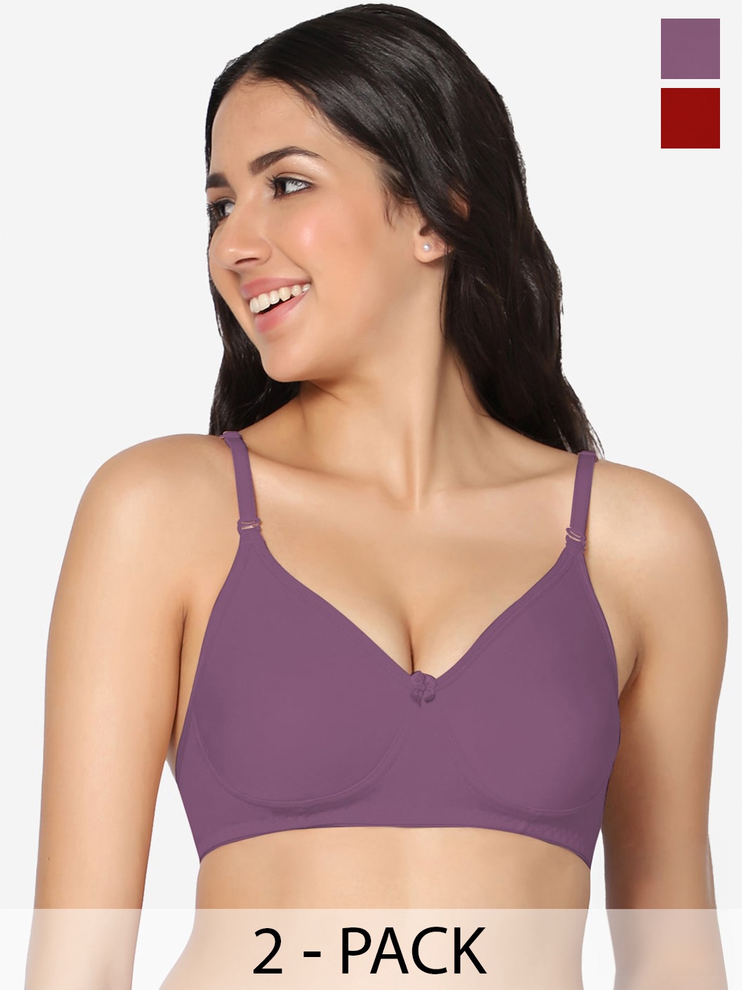 

In Care Pack of 2 Full Coverage Cotton T-shirt Bra With All Day Comfort, Maroon