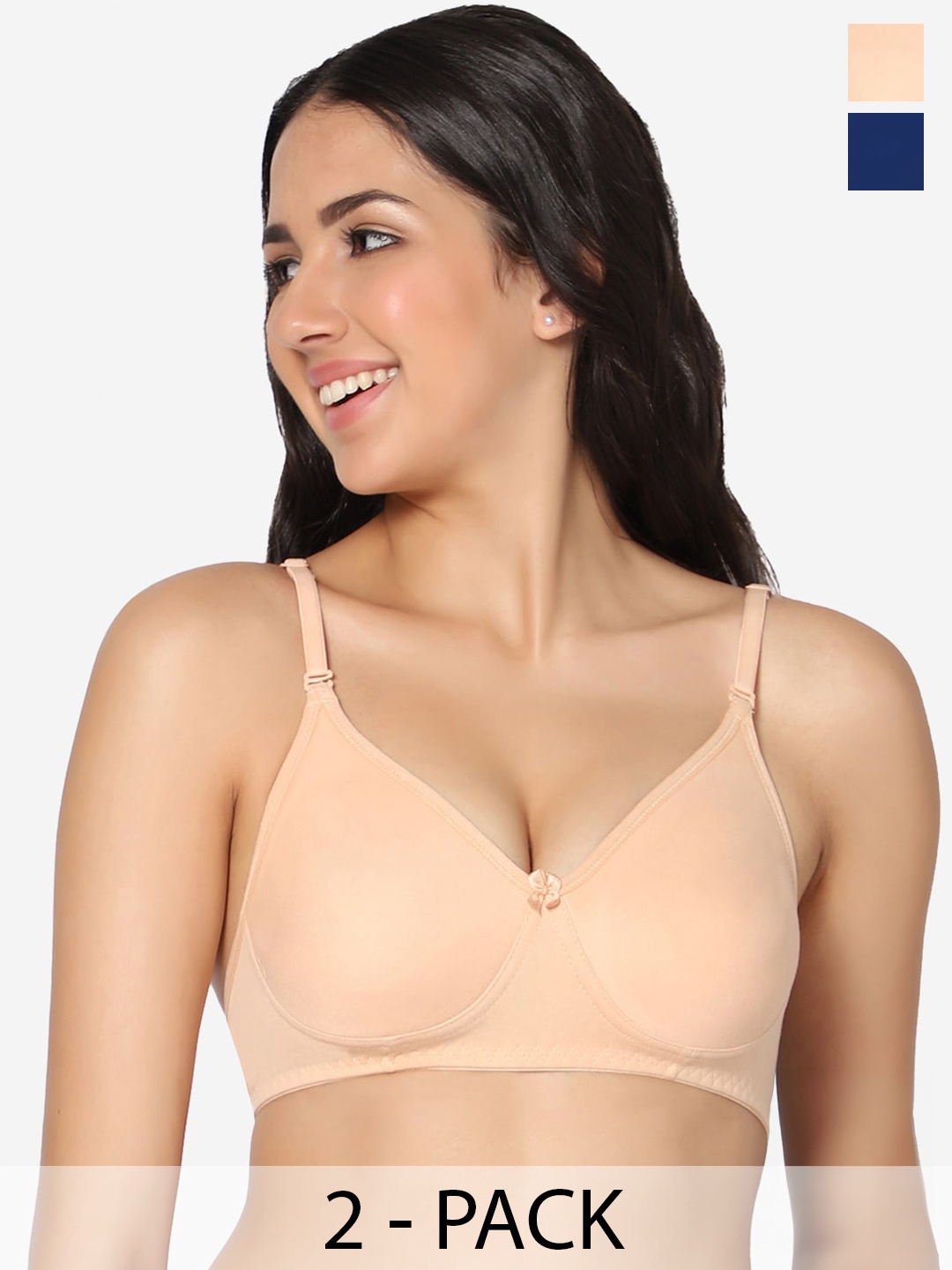 

In Care Pack of 2 Full Coverage Cotton T-shirt Bra With All Day Comfort, Navy blue