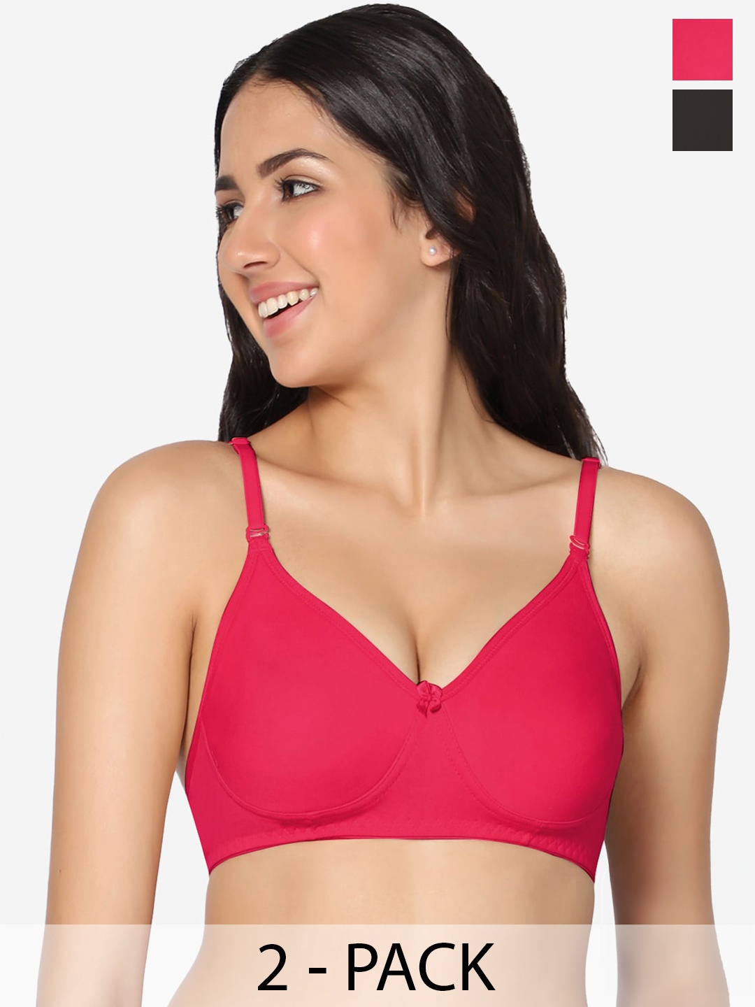

In Care Pack Of 2 Full Coverage Pure Cotton Bra With All Day Comfort, Magenta