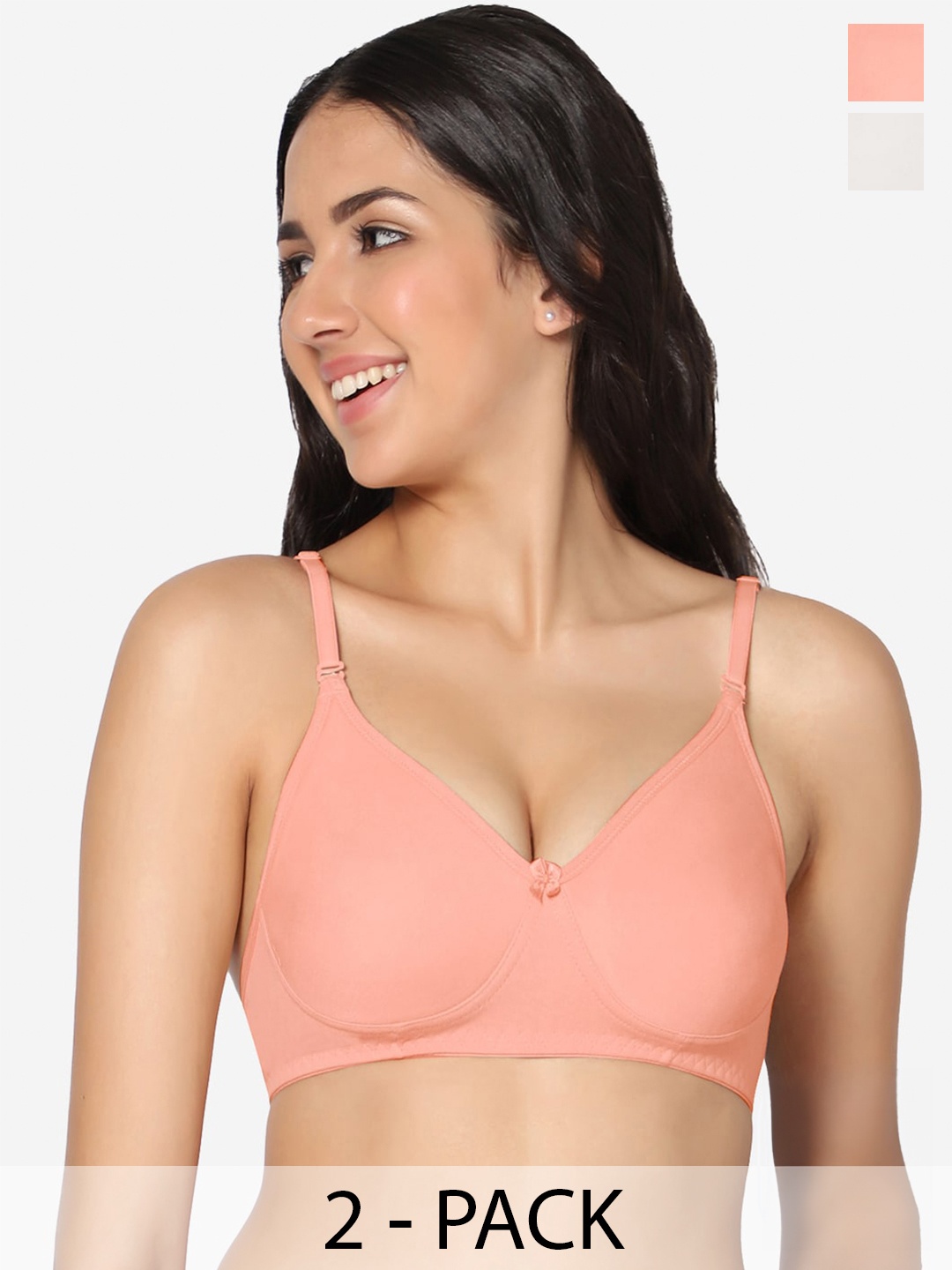 

In Care Pack Of 2 Full Coverage Pure Cotton Bra With All Day Comfort, Peach