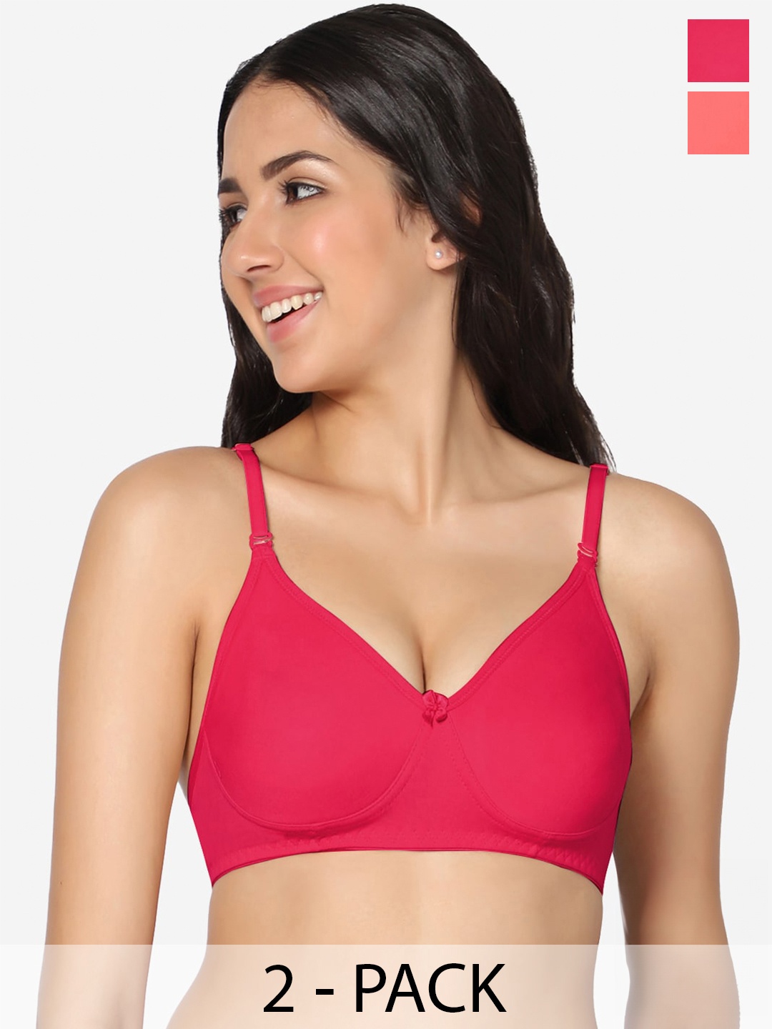 

In Care Pack Of 2 Full Coverage Pure Cotton Bra With All Day Comfort, Magenta