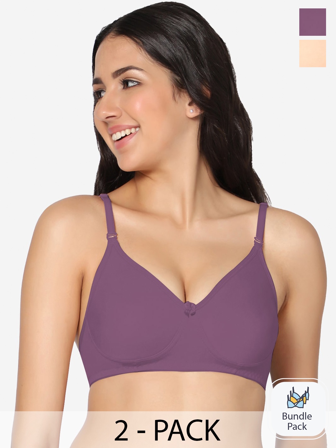 

In Care Pack Of 2 Full Coverage Pure Cotton Bra With All Day Comfort, Purple