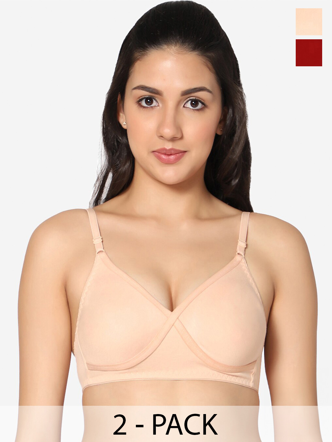 

In Care Pack Of 2 Full Coverage Pure Cotton Bra With All Day Comfort, Peach