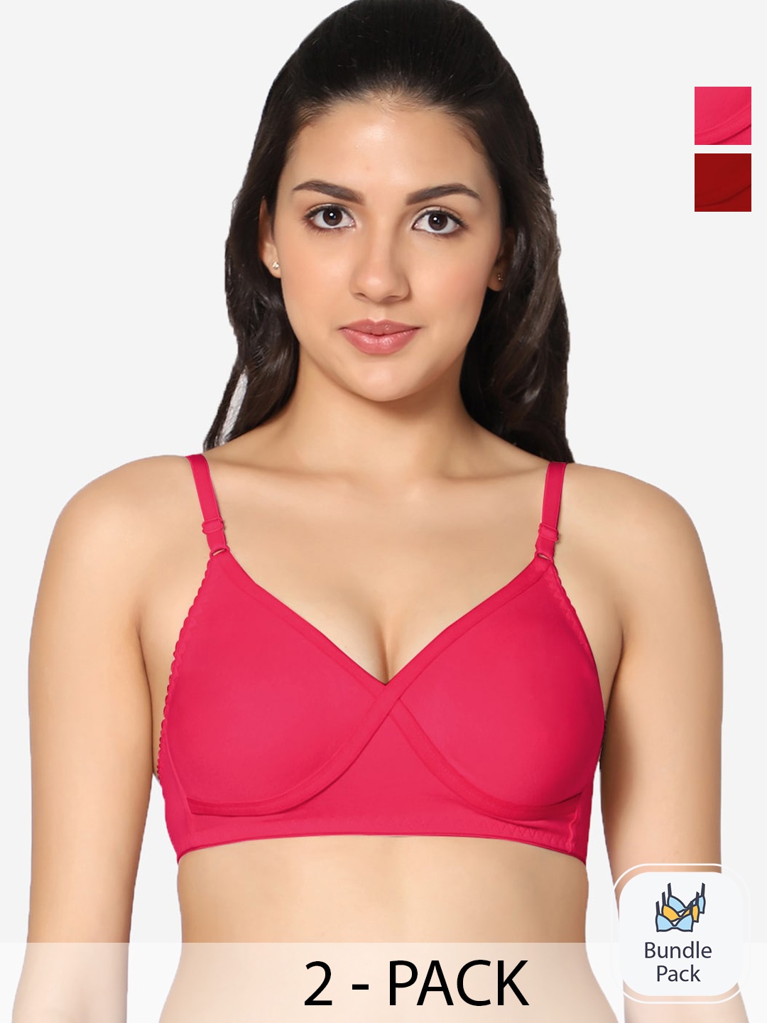 

In Care Pack Of 2 Full Coverage All Day Comfort Super Support Bra Cotton T-shirt Bra, Maroon