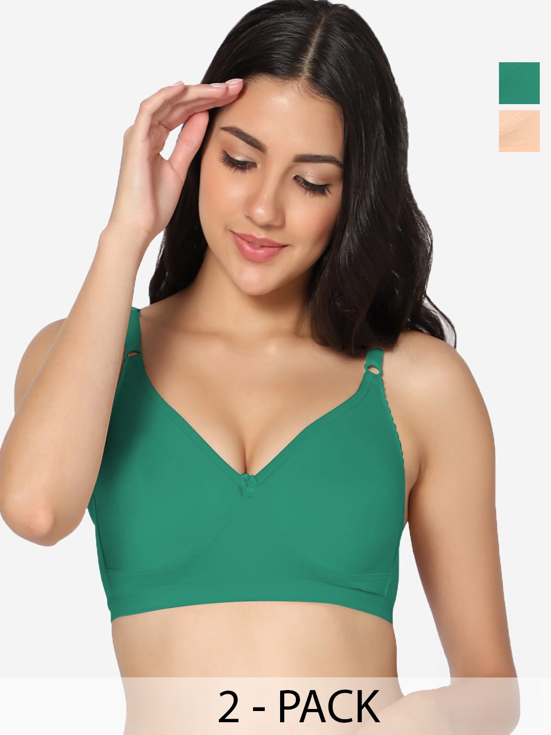 

In Care Pack Of 2 Full Coverage All Day Comfort Super Support Bra Cotton T-shirt Bra, Green