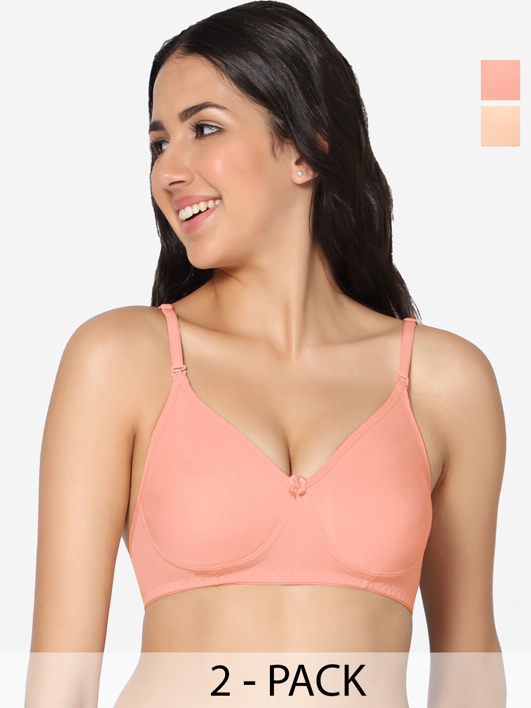 

In Care Pack Of 2 Full Coverage All Day Comfort Cotton T-shirt Bra, Peach