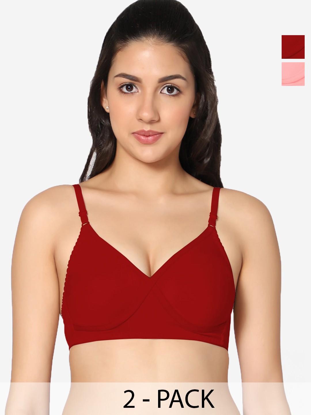 

In Care Pack Of 2 Full Coverage Non Padded Pure Cotton T-shirt Bras With All Day Comfort, Pink