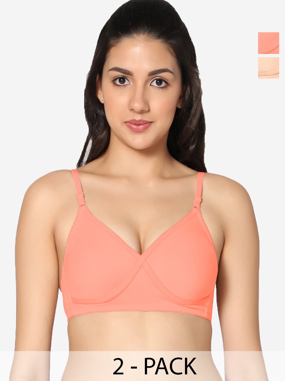 

In Care Pack Of 2 Full Coverage Non Padded Pure Cotton T-shirt Bras With All Day Comfort, Peach