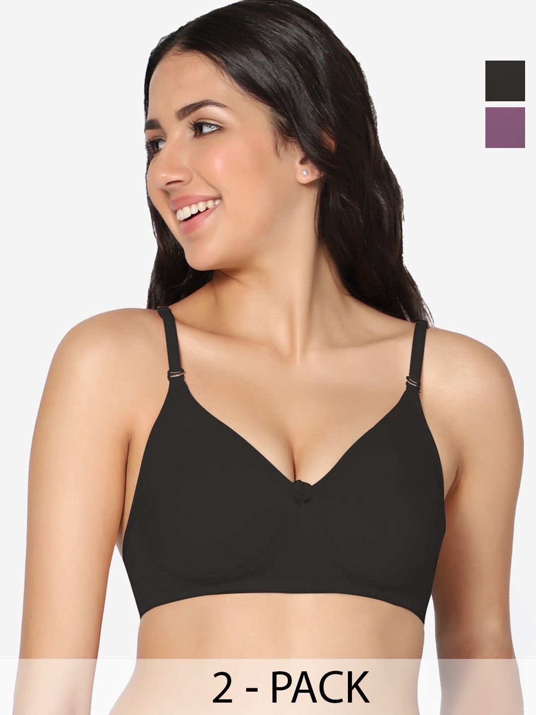 

In Care Pack Of 2 Full Coverage Non Padded Pure Cotton T-shirt Bras With All Day Comfort, Black