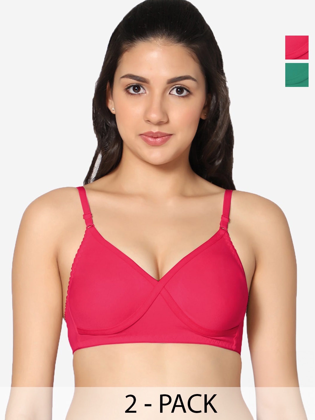 

In Care Pack Of 2 Full Coverage Non Padded T-shirt Bra- All Day Comfort, Green