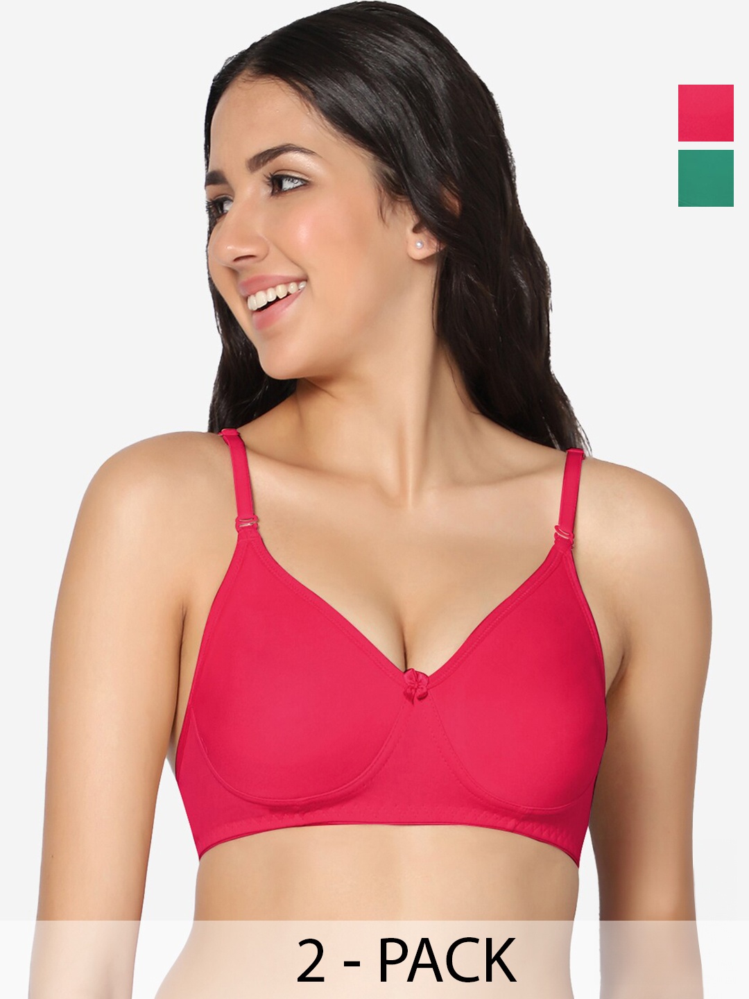 

In Care Pack Of 2 Full Coverage Non Padded Pure Cotton T-shirt Bras With All Day Comfort, Green