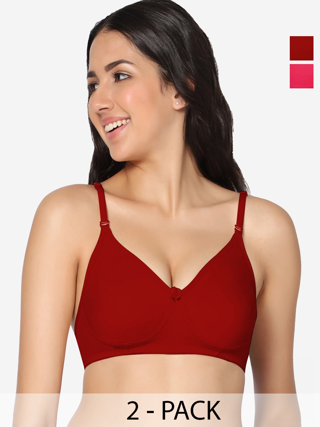 

In Care Pack Of 2 Full Coverage Non Padded Pure Cotton T-shirt Bras With All Day Comfort, Maroon